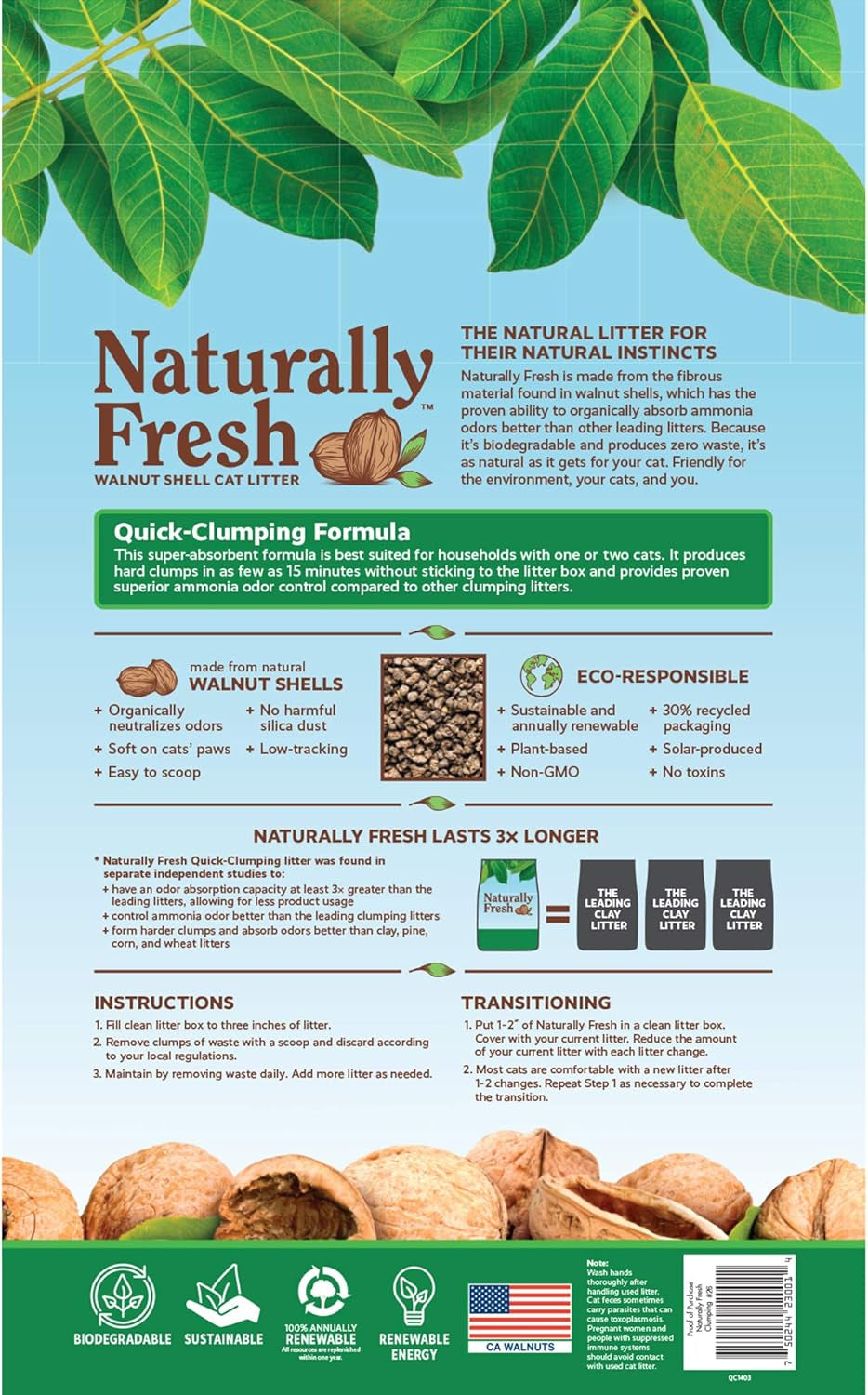 Cat Litter Made from Walnut Shells, 1-2 Cats, Unscented, Upcycled, Easy Scooping, Sustainable, 26 Lbs