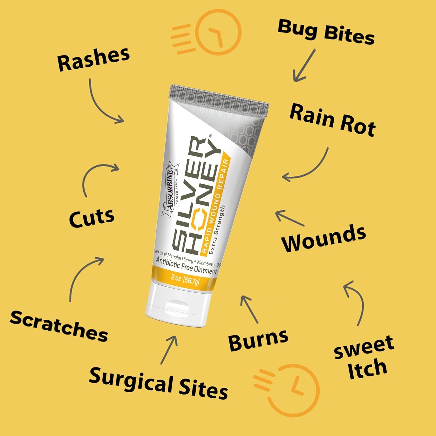 Silver Honey Rapid Wound Repair Ointment 2Oz Tube, Manuka Honey & Microsilver BG