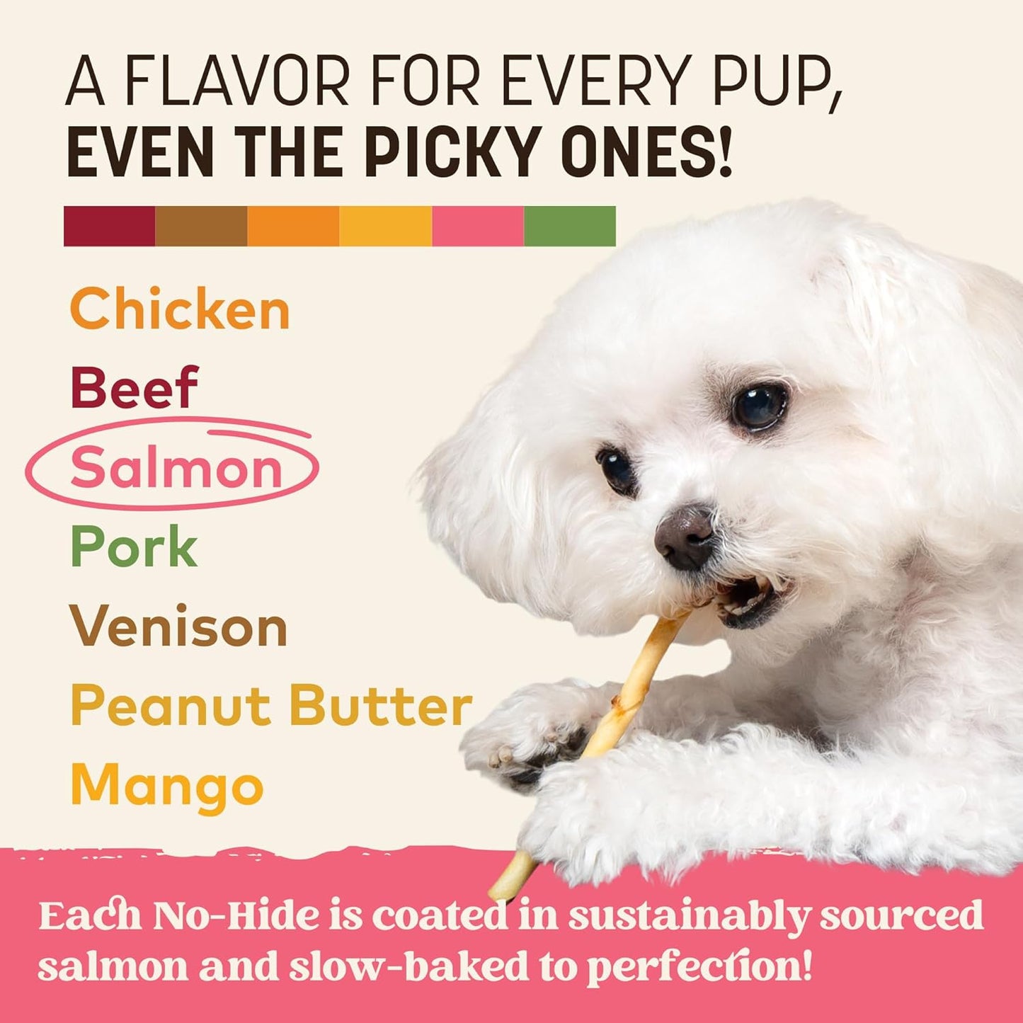 No Hide Stix - Long Lasting Rawhide Free Small Dog Chews Sticks, Salmon - 20 Count Value Pack