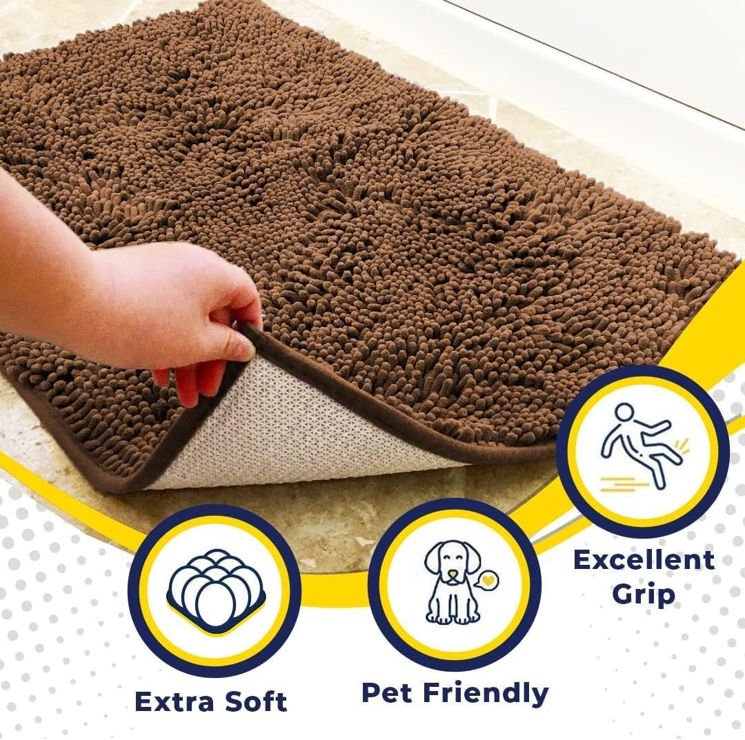 ® Shown on TV – Super Absorbent Door Mat Indoor, Microfiber Quick Dry Chenille Entryway Rug, Non-Slip Front Door Mat, Indoor Mats for Entryway, Machine Washable Pet Rug, Brown 24"X36"
