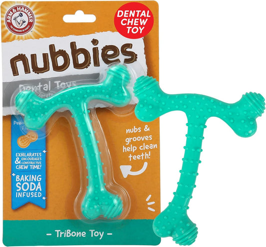 Nubbies T-Bone Dental Dog Chew Toys, Peanut Butter Flavor - Durable Nylon Chewing Toys for Dogs, Done Bone Toy, Teeth Cleaning Bones for Chewers Help Remove Plaque and Tartar