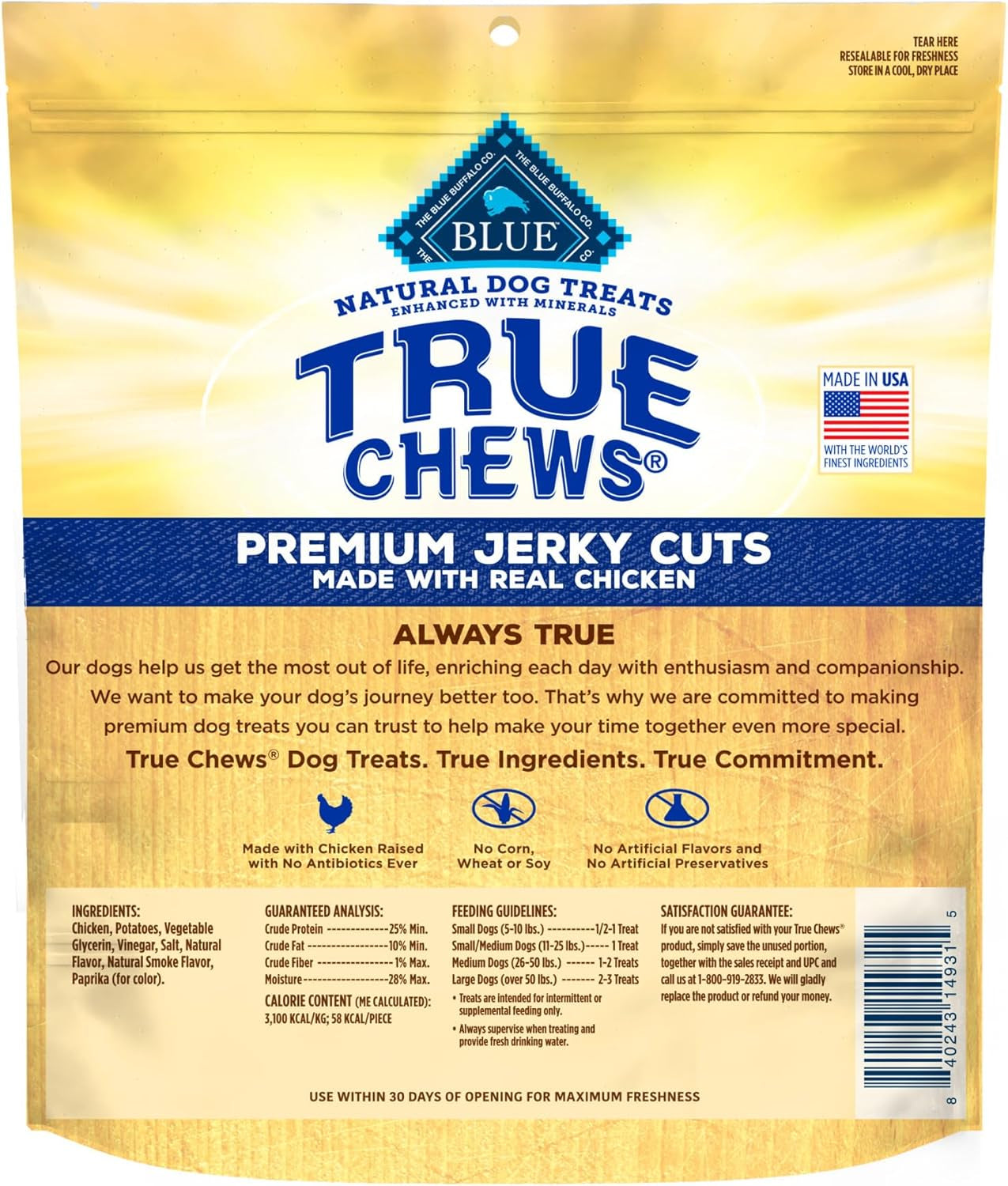 True Chews Premium Jerky Cuts Dog Treats with Natural Ingredients Chicken