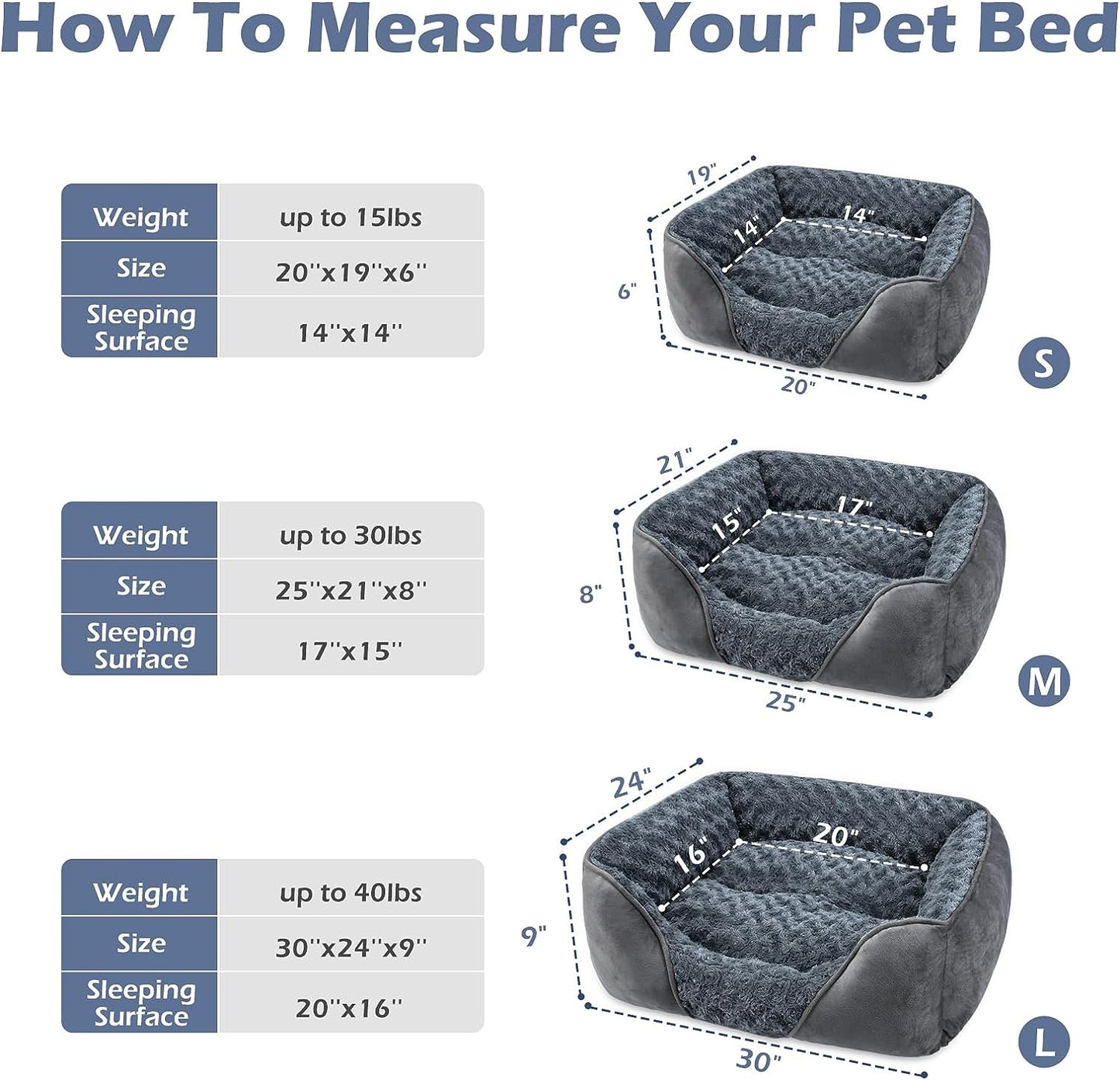 Large Dog Bed for Large Medium Small Dogs, Rectangle Washable Orthopedic Dog Bed, Soft Calming Sleeping Puppy Bed Durable Pet Cuddler with Anti-Slip Bottom L(30"X24"X9")