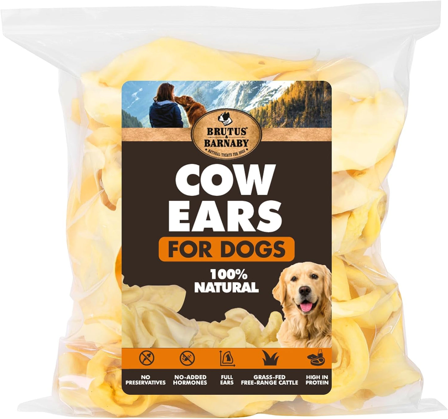 Cow Ears for Dogs – Whole Ears 12 Ct, Thick Cut, Grass-Fed Angus Beef, All-Natural No-Rawhide Dog Treat Alternative