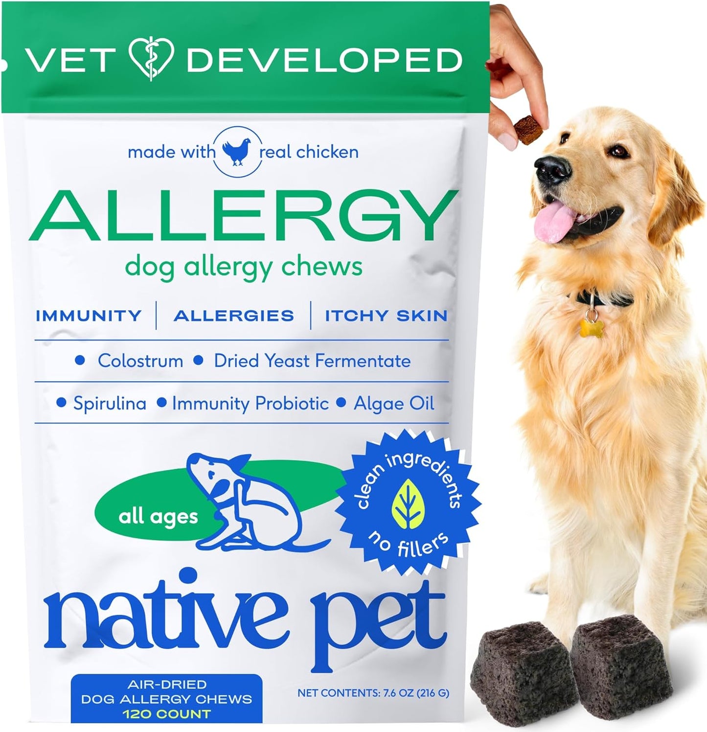 Dog Allergy Chews - Dog Allergy Relief with Probiotics and Colostrum for Itchy Skin Relief to Support Seasonal Allergy and Healthy Immune System - All Natural Anti-Histamine - 120 Chews