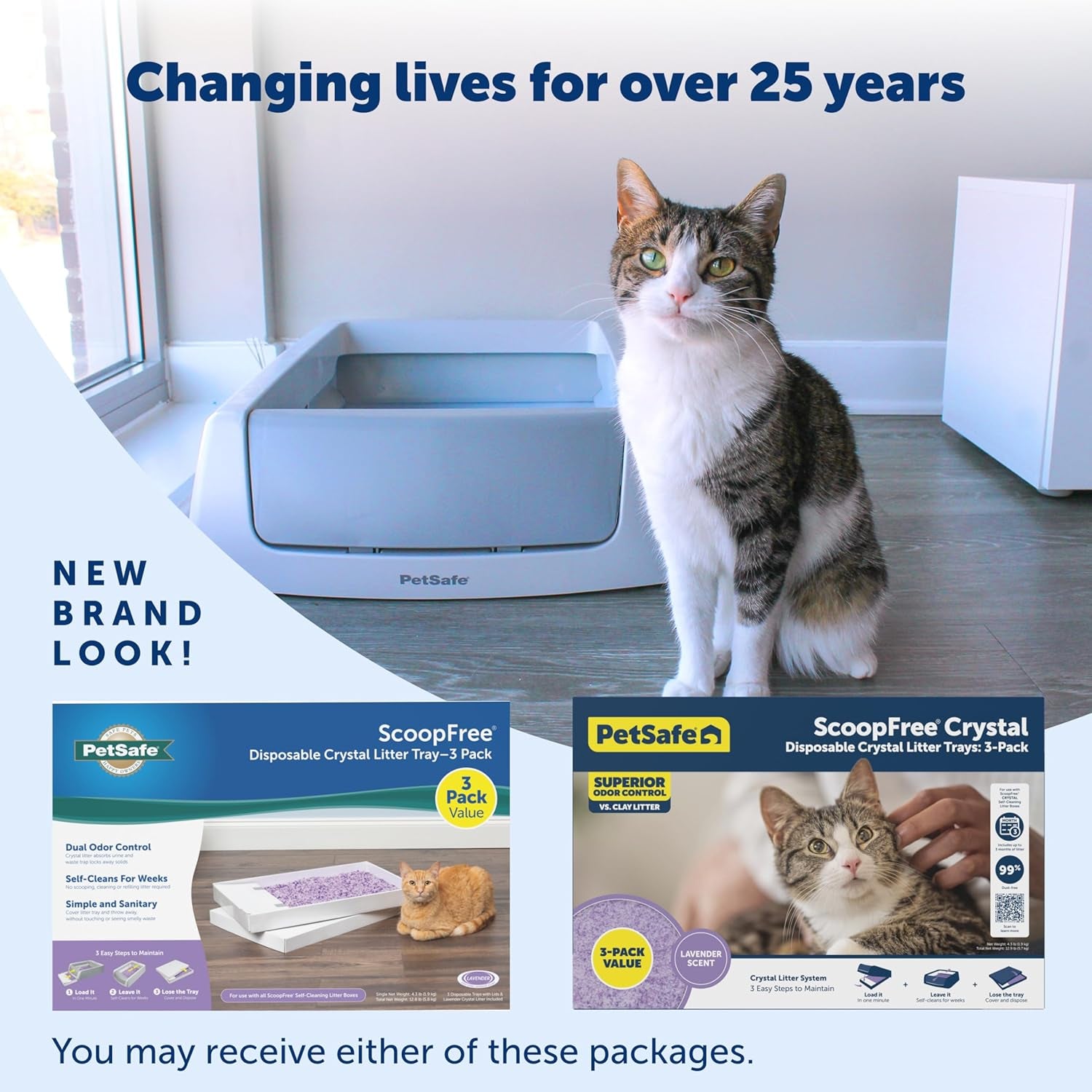 Scoopfree Crystal Cat Litter & Refill Tray with Lid, Lavender Scent, 4.3 Lb Bag with Each Tray, Pack of 3