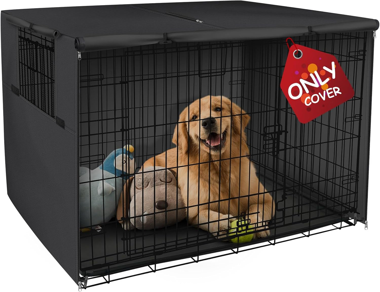 Dog Crate Cover Heavy Duty Polyester Pet Kennel Sunshade Universal Fit for 42 Inches Wire Cage (Black)