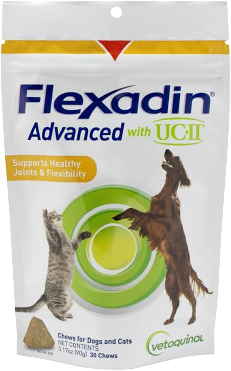 Flexadin Advanced Dog Hip and Joint Supplement with Undenatured Collagen, One Chew a Day Hip and Joint Support Chew for Dogs and Cats, Clinically Proven Vet-Approved Formula, 30 Chews