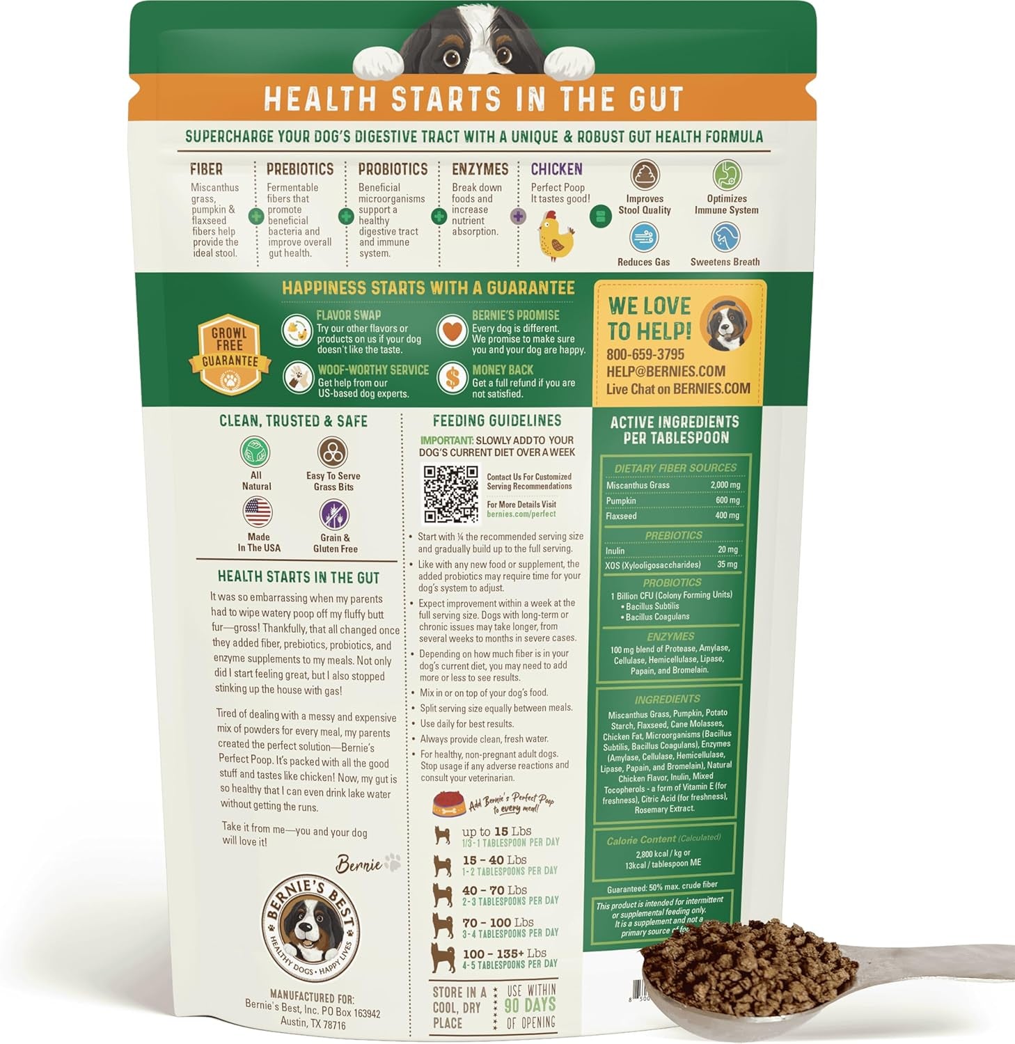 Perfect Poop Digestion & General Health Supplement for Dogs: Fiber, Prebiotics, Probiotics & Enzymes Relieve Digestive Conditions, Optimize Stool, and Improve Health (Chicken, 12.8 Oz)