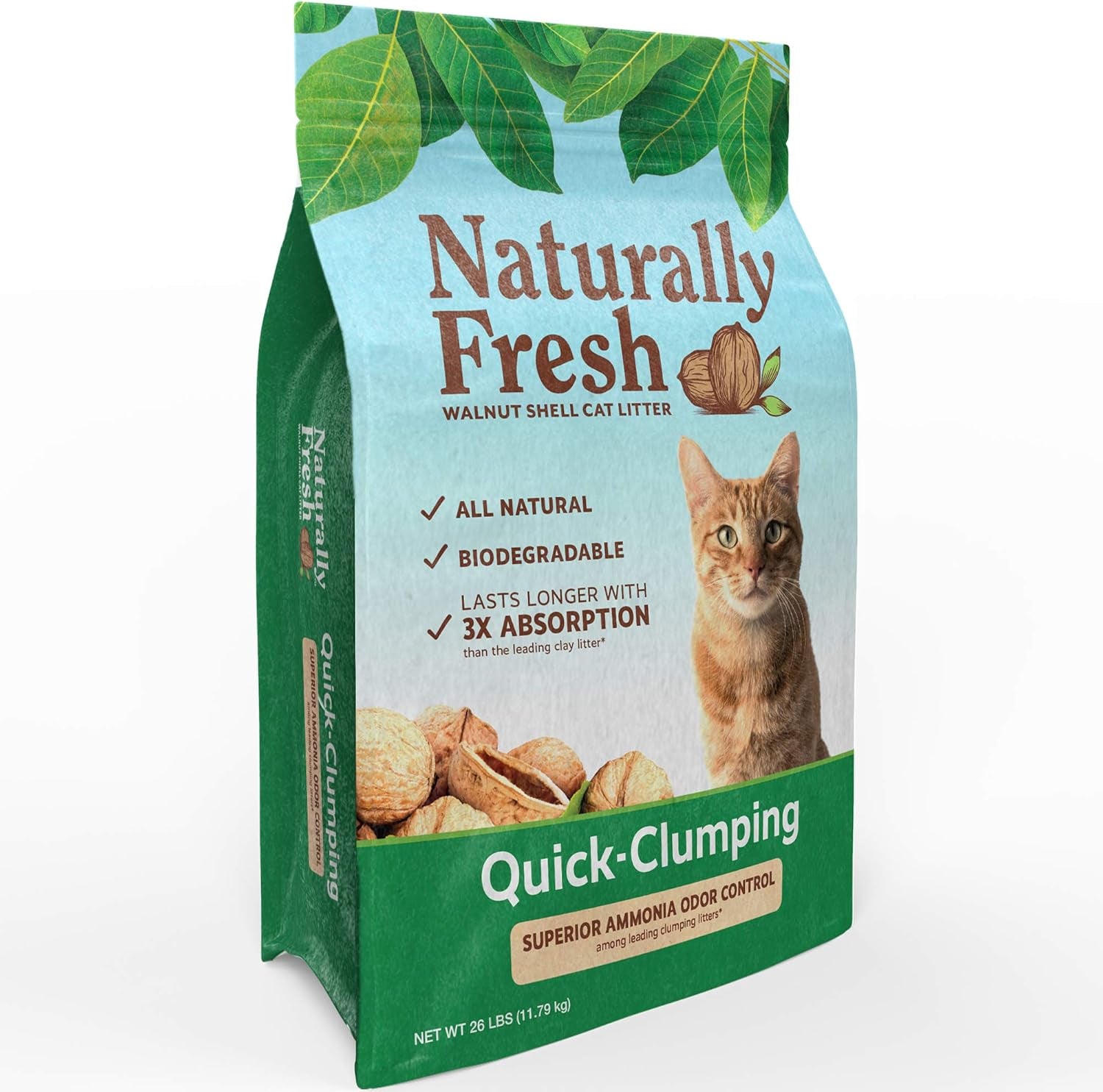 Cat Litter Made from Walnut Shells, 1-2 Cats, Unscented, Upcycled, Easy Scooping, Sustainable, 26 Lbs