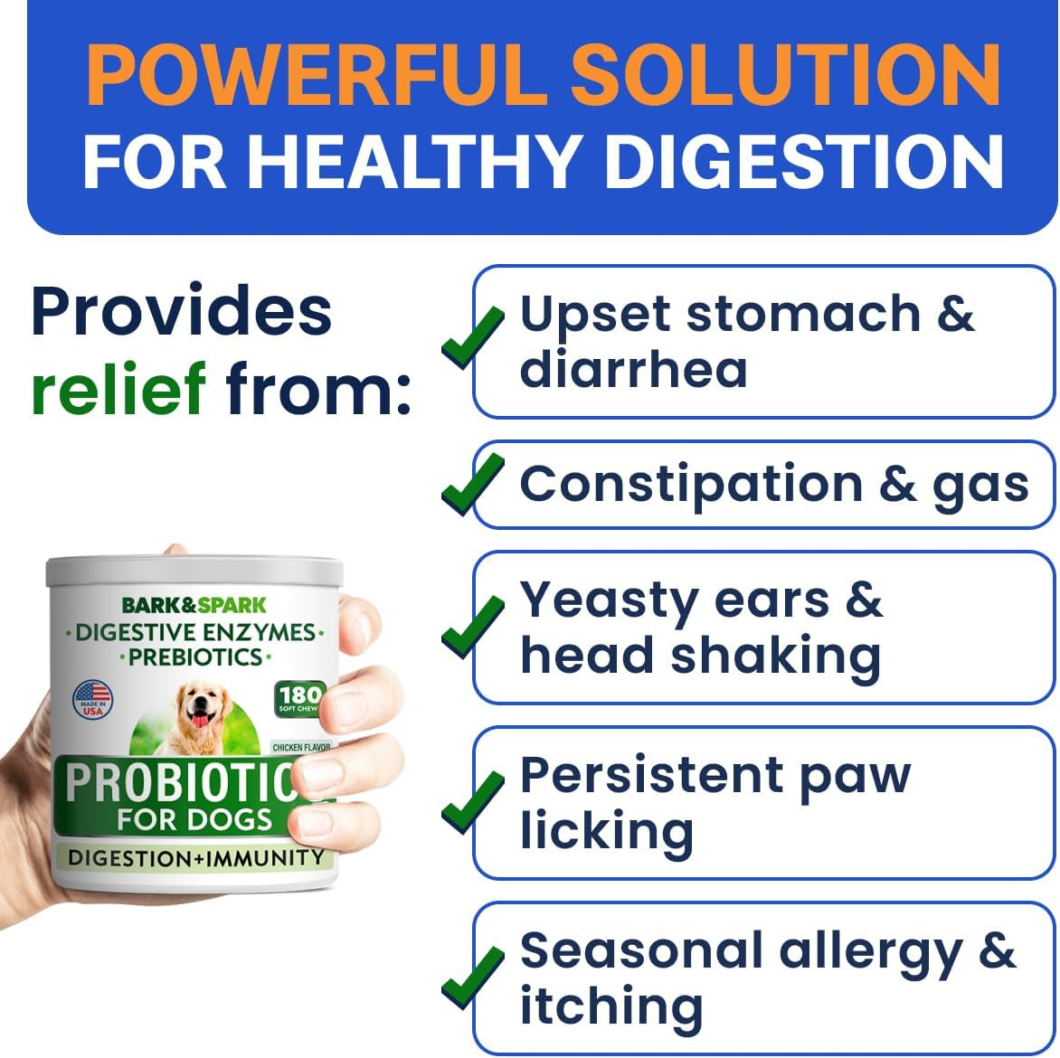 Dog Probiotics & Digestive Enzymes (Gut Health) Allergy & Itchy Skin - Pet Diarrhea Gas Treatment Upset Stomach Relief, Digestion Health Prebiotic Supplement Tummy Treat (180Ct Chicken)