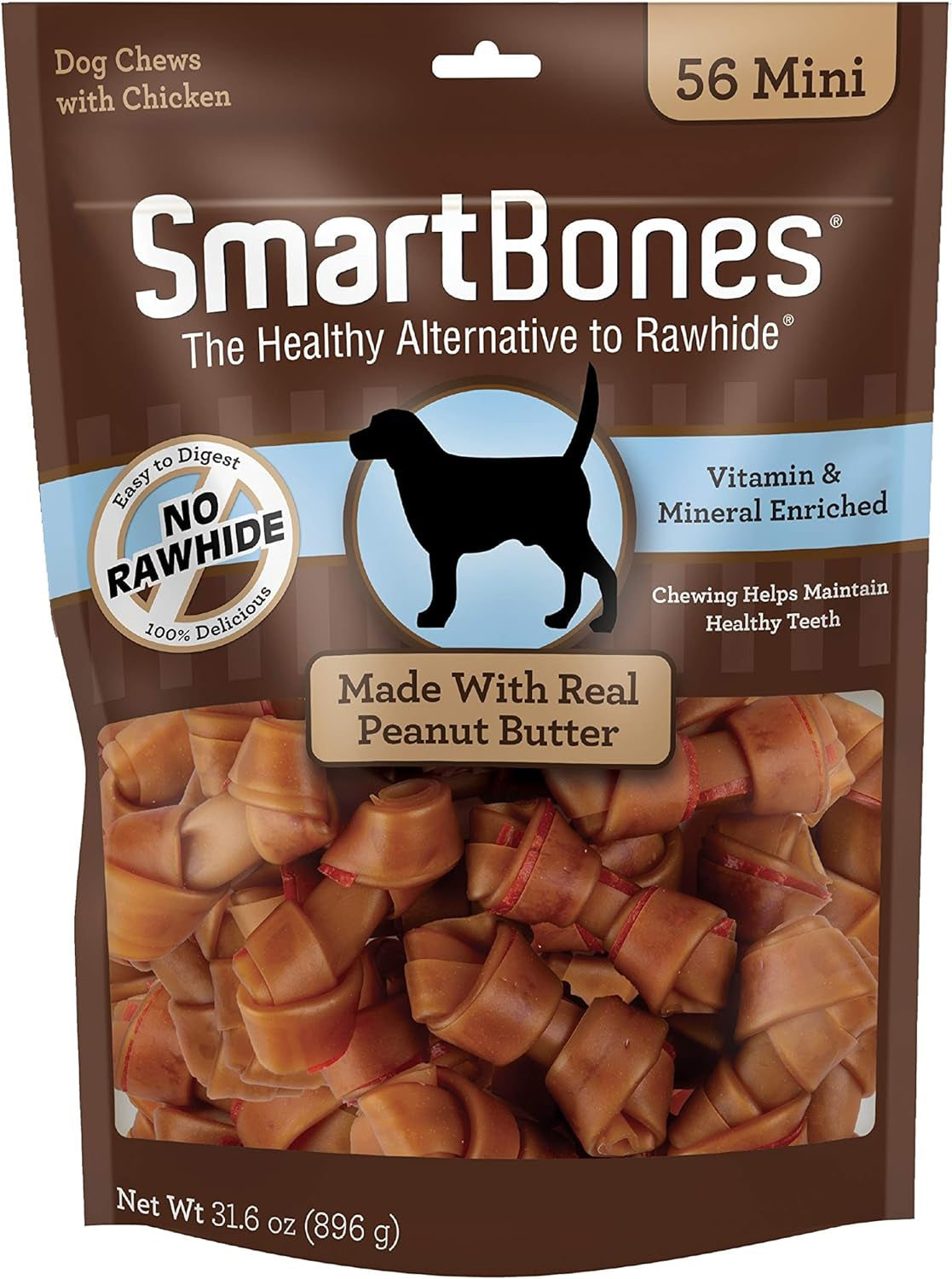 Mini Bones with Real Peanut Butter 56 Count, Rawhide-Free Chews for Dogs