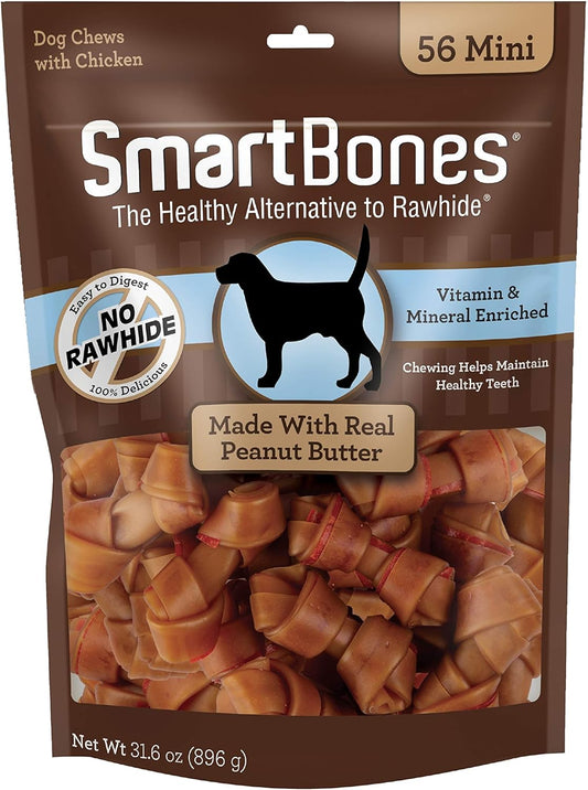 Mini Bones with Real Peanut Butter 56 Count, Rawhide-Free Chews for Dogs