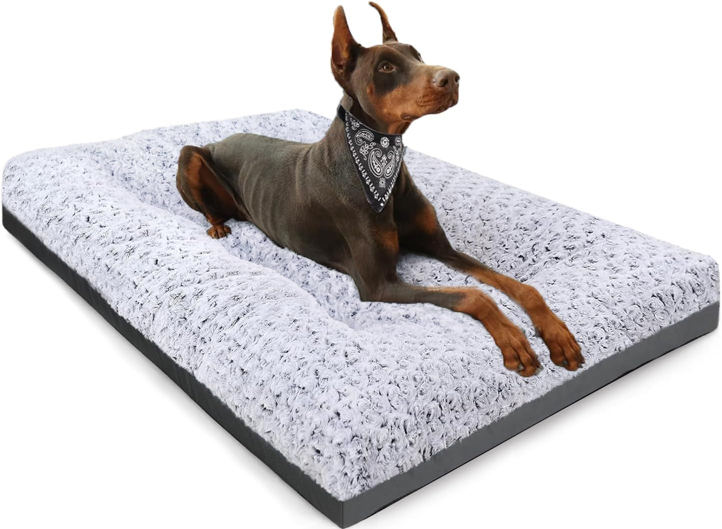Deluxe Washable Dog Bed for Large Dogs Dog Crate Mat 35 Inch Comfy Fluffy Kennel Pad Anti-Slip for Dogs up to 60 Lbs, 35" X 23", Grey