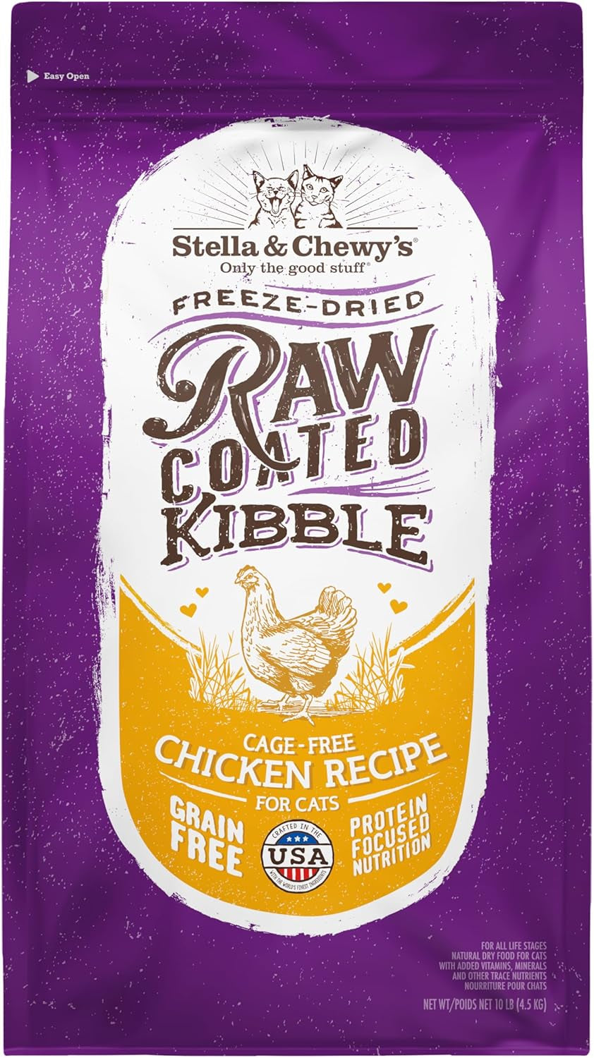 Raw Coated Cat Food - High Protein, Grain-Free Kibble with Cage-Free Chicken - Premium Digestive Support with Probiotics - Natural Small Kibble - Perfect for Picky Eaters - 10 Lb Bag