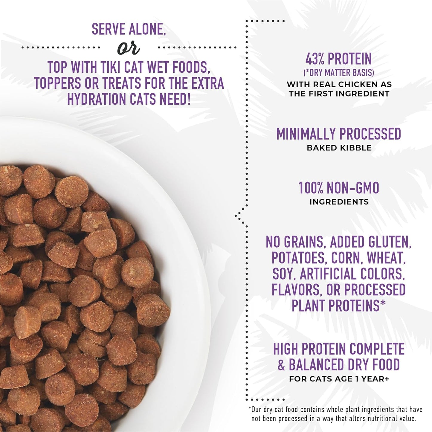 Tiki Cat Born Carnivore High Protein, Chicken, Herring & Salmon Meal, Grain-Free Baked Kibble to Maximize Nutrients, Dry Cat Food, 5.6 Lbs. Bag