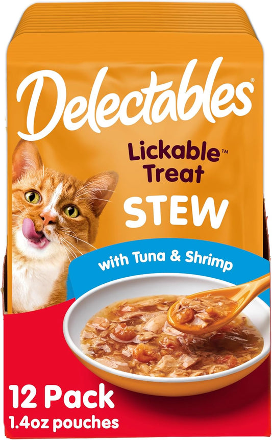 Delectables Stew Lickable Wet Cat Treats for Adult & Senior Cats, Tuna & Shrimp, 12 Count, 1.4 Ounce (Pack of 12)