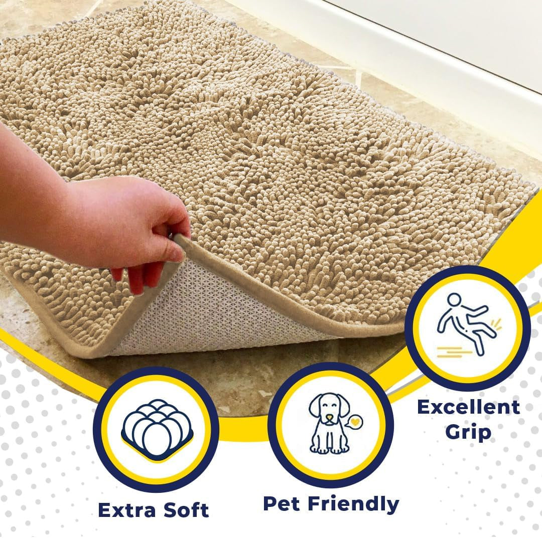 ® Shown on TV – Super Absorbent Microfiber Dog Door Mat for Muddy Paws, Non-Slip Washable Pet Rug, Quick Dry Chenille Entryway Carpet, Machine Washable Indoor Outdoor Mat, Beige 30"X19"