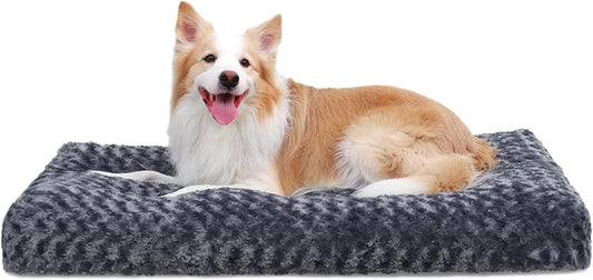 Washable Dog Bed Deluxe Plush Dog Crate Beds Comfy Kennel Pad Anti-Slip Pet Sleeping Mat for Large, Jumbo, Medium, Small Dogs Breeds, 35" X 23", Dark Grey