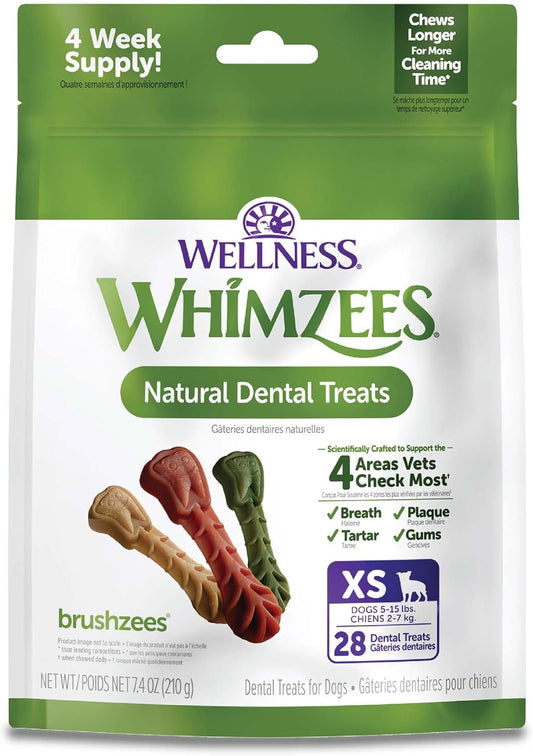 Wellness Daily Brushzees Dog Dental Treats, Natural Chews, Extra Small Size Stick, (28 Count)