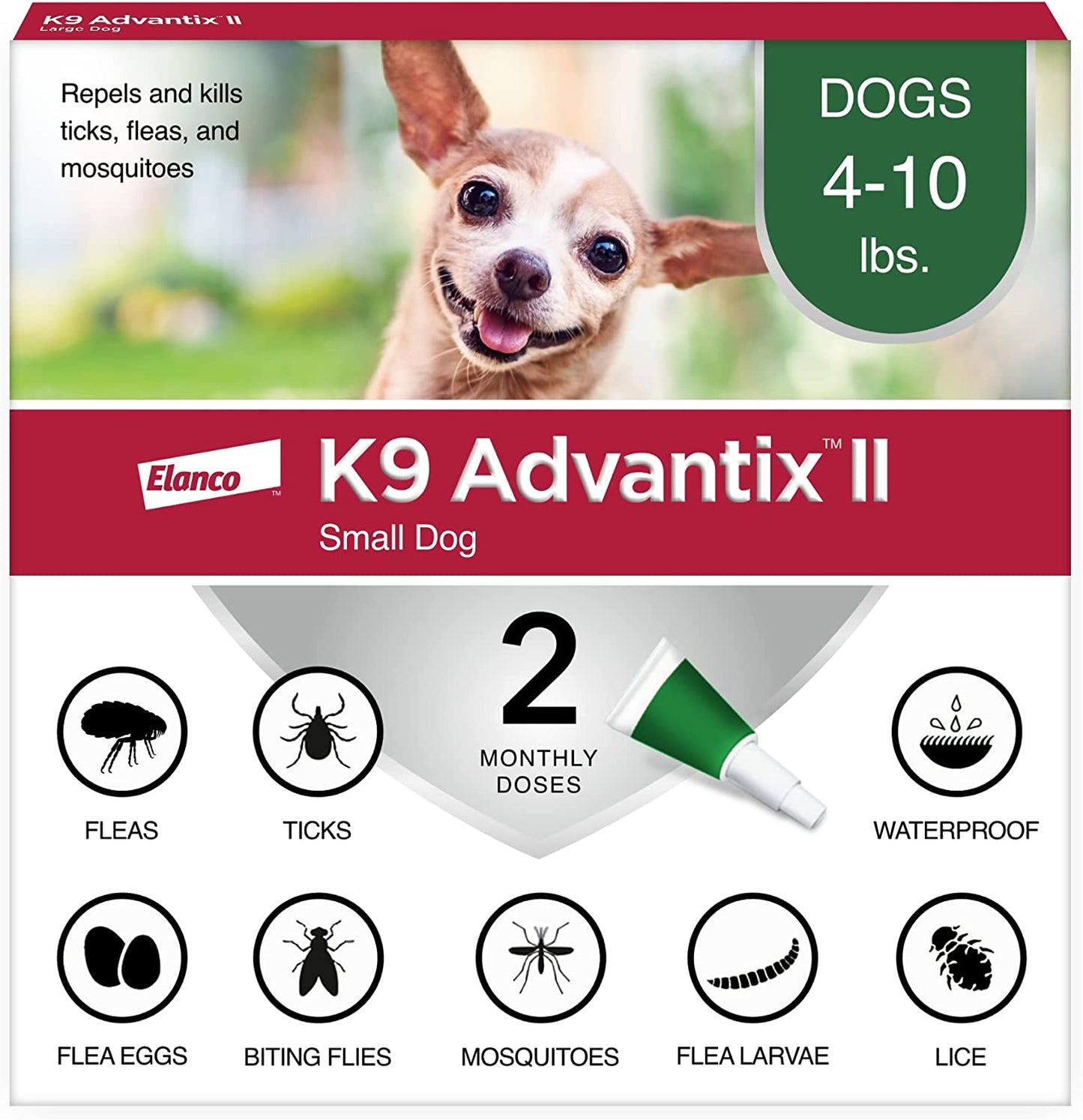 II Small Dog Vet-Recommended Flea, Tick & Mosquito Treatment & Prevention | Dogs 4-10 Lbs. | 2-Mo Supply