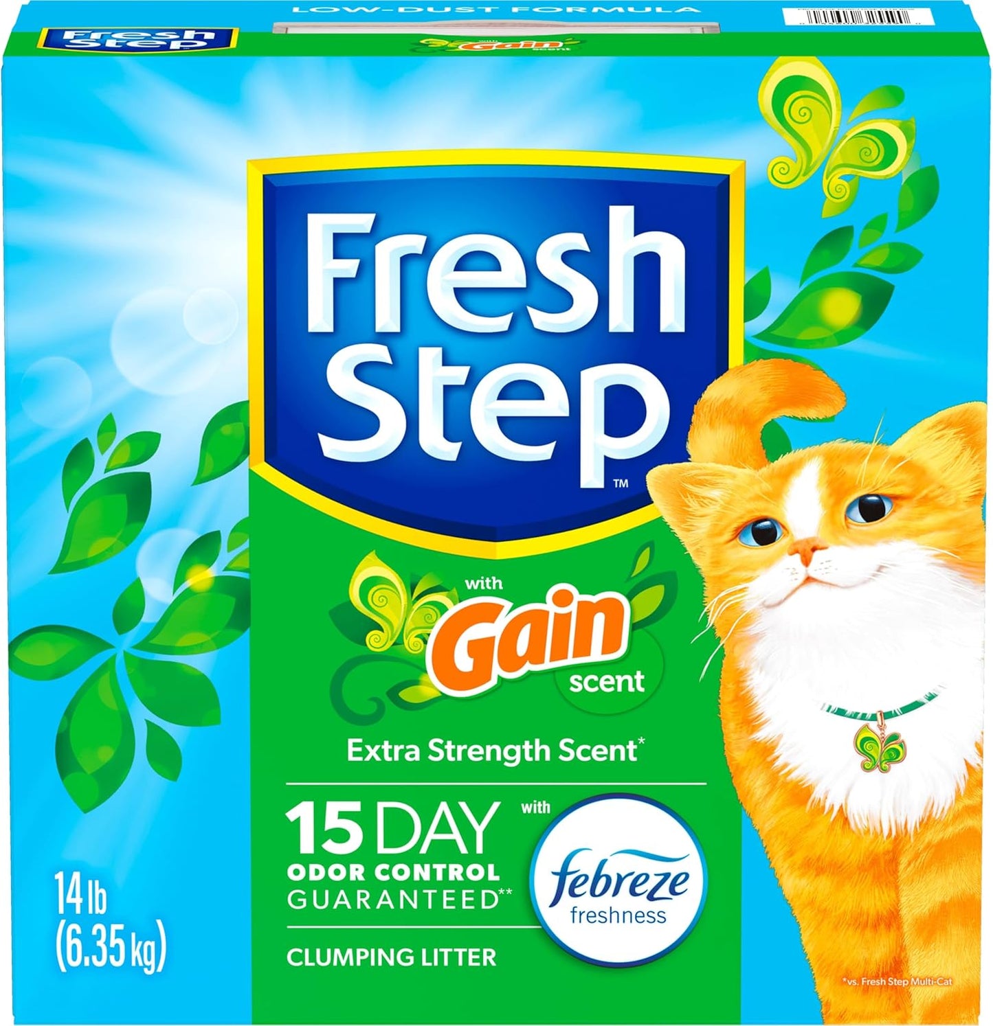 Clumping Cat Litter with Febreze Gain Scent, Long Lasting Odor Control Kitty Litter with Activated Charcoal, Low Dust Formula, 14 Lb