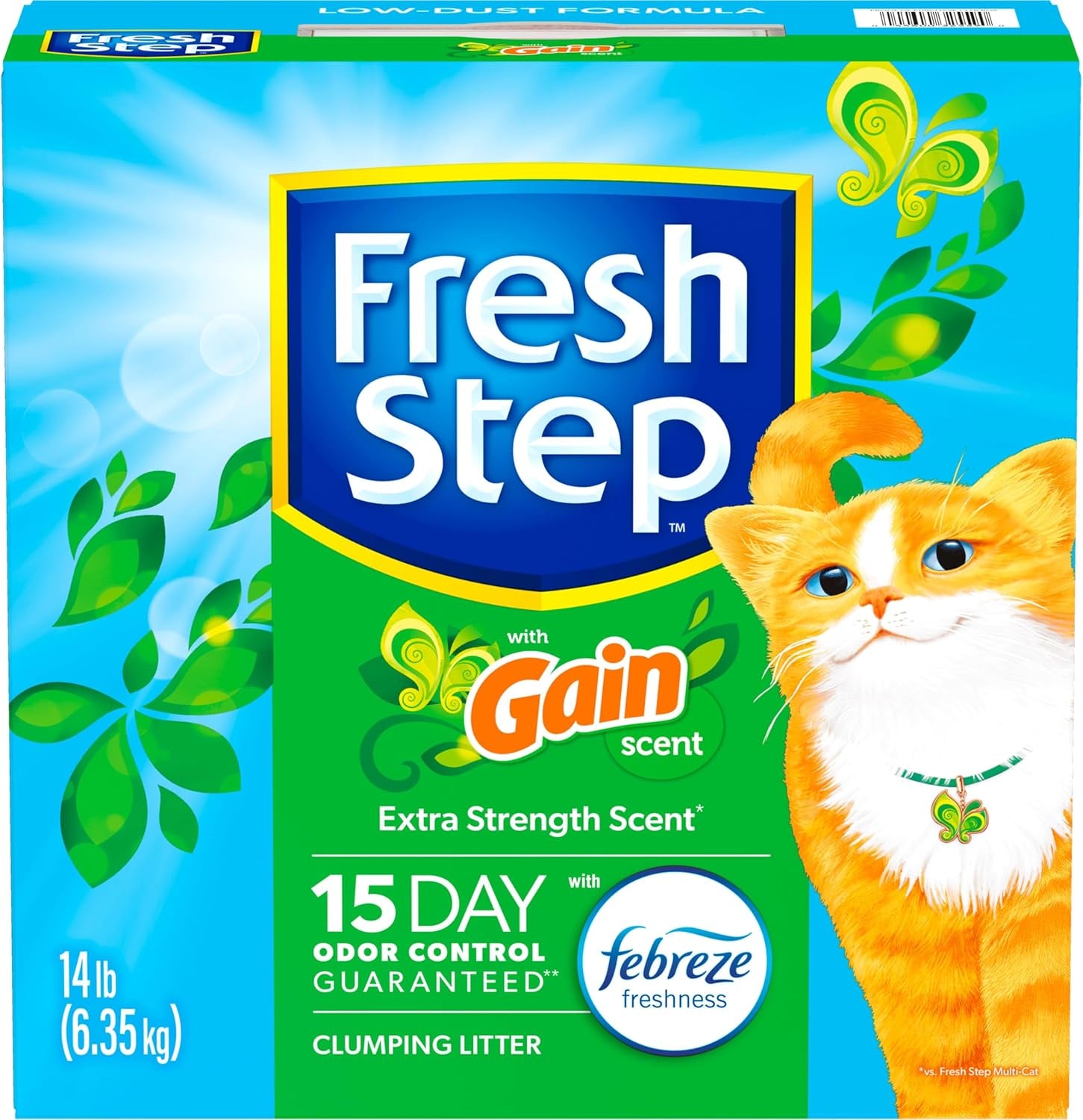 Clumping Cat Litter with Febreze Gain Scent, Long Lasting Odor Control Kitty Litter with Activated Charcoal, Low Dust Formula, 14 Lb