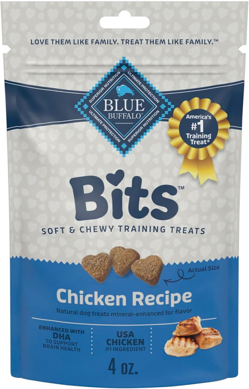 Bits Soft Dog Treats for Training, Made with Natural Ingredients & Enhanced with DHA, Chicken Recipe, 4-Oz Bag