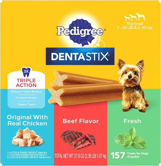 Dentastix Small and Toy Breed Dog Treats, Original, Beef & Fresh Flavor, 2.36 Lb. Variety Pack (157 Treats)