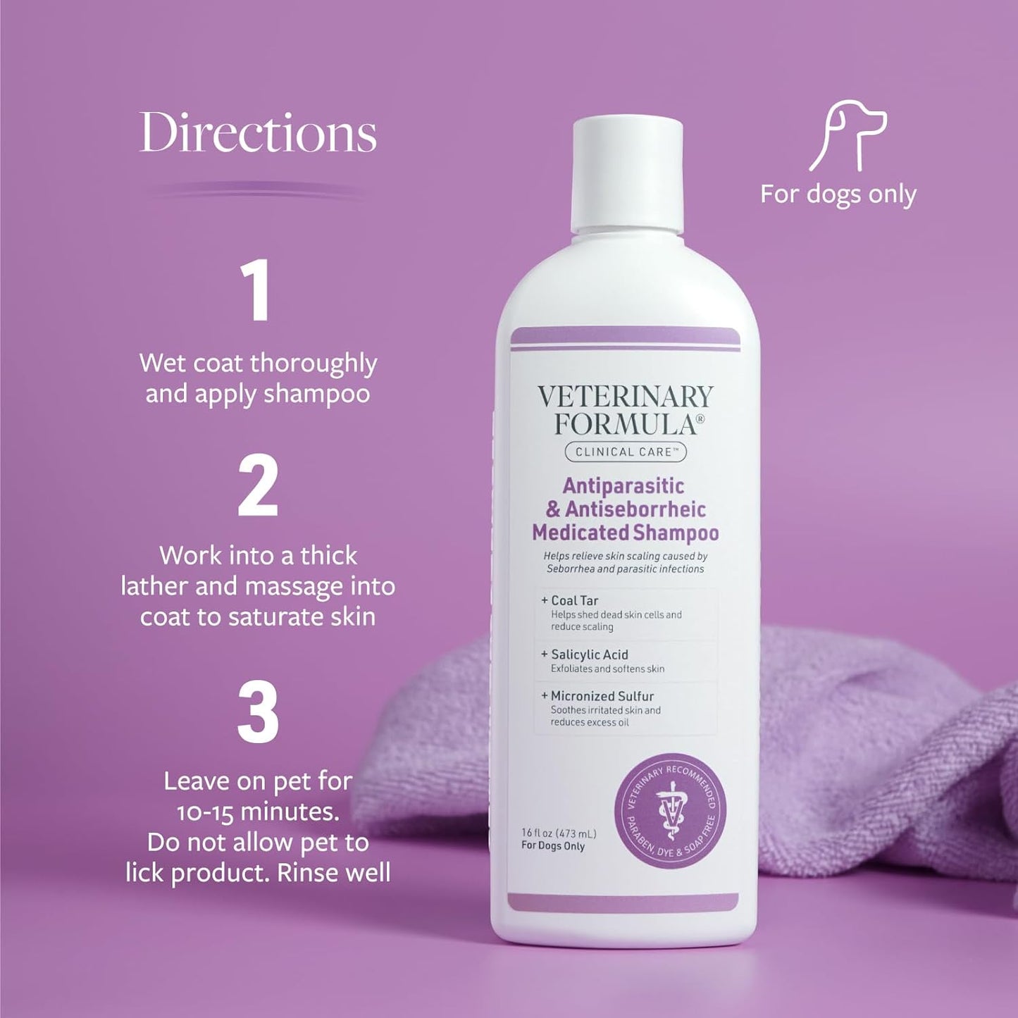 Clinical Care Antiparasitic & Antiseborrheic Medicated Dog Shampoo, 16 Oz – Paraben, Dye, Soap Free – Hydrating and Antifungal Shampoo for Dogs, White