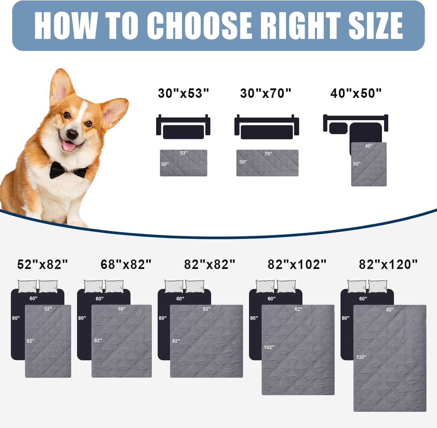 Waterproof Dog Bed Cover Pet Blanket, Soft Washable Dog Blanket for Furniture Bed Couch Sofa Reversible (30"X70", Grey/Dark Grey)