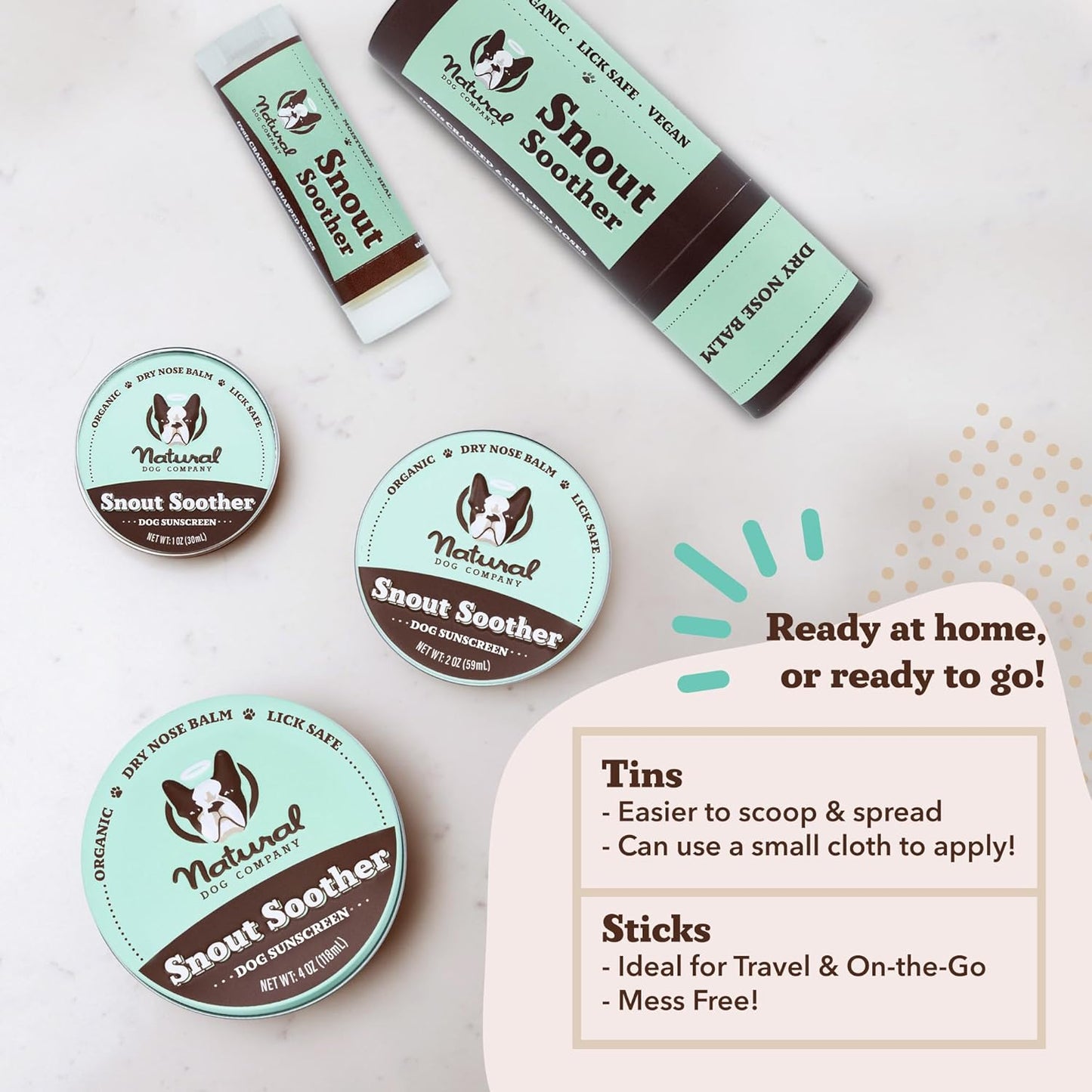 Snout Soother, Dog Nose Balm, Wax & Cream for Dry, Cracked Noses, Heals & Moisturizes with Shea Butter & Coconut Oil, Lick-Safe Nose Butter, Made in USA, 0.15 Oz. Stick
