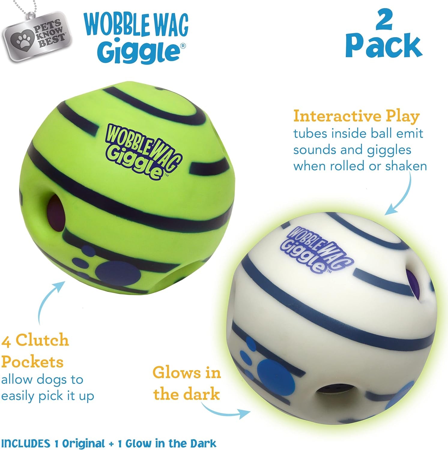 & Glow | Rolling Enrichment Toy for Fun Playtime, Interactive Play for Indoor or Outdoor, Keeps Dogs & Puppies Large, Medium or Small Busy & Moving, as Seen on TV | Pack of 2