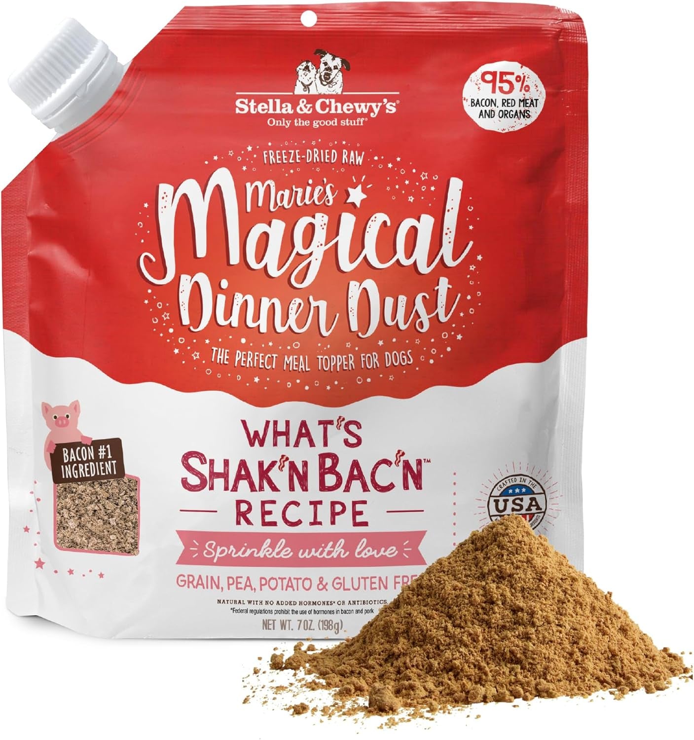 Freeze-Dried Raw Marie'S Magical Dinner Dust - Premium Bacon Dog Food Topper with Organic Fruits & Vegetables - Perfect for Picky Eaters - 7Oz