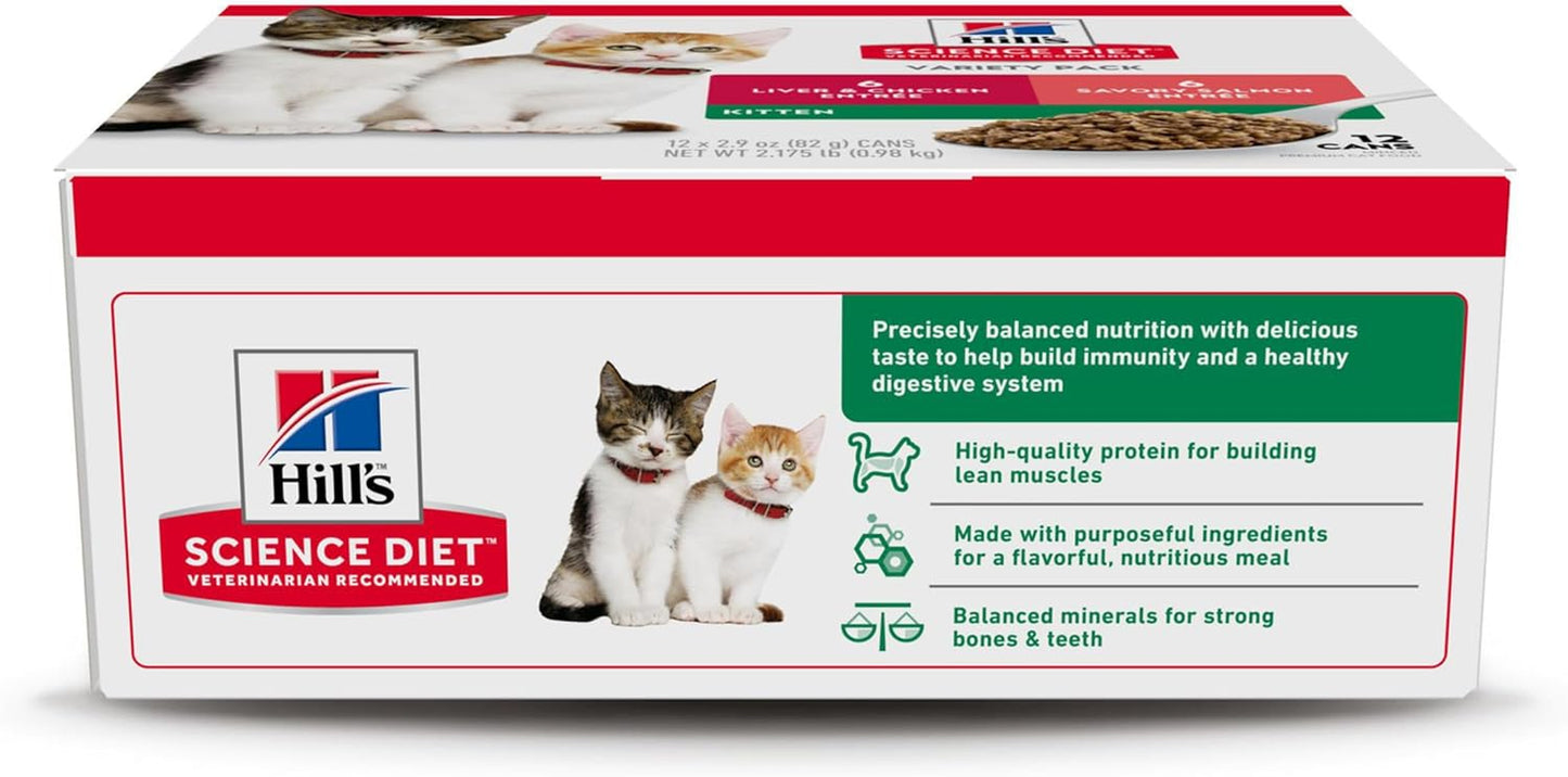 Kitten, Kitten Premium Nutrition, Wet Cat Food, Variety Pack: Liver & Chicken; Salmon Minced, 2.9 Oz Can Variety Pack, Case of 12