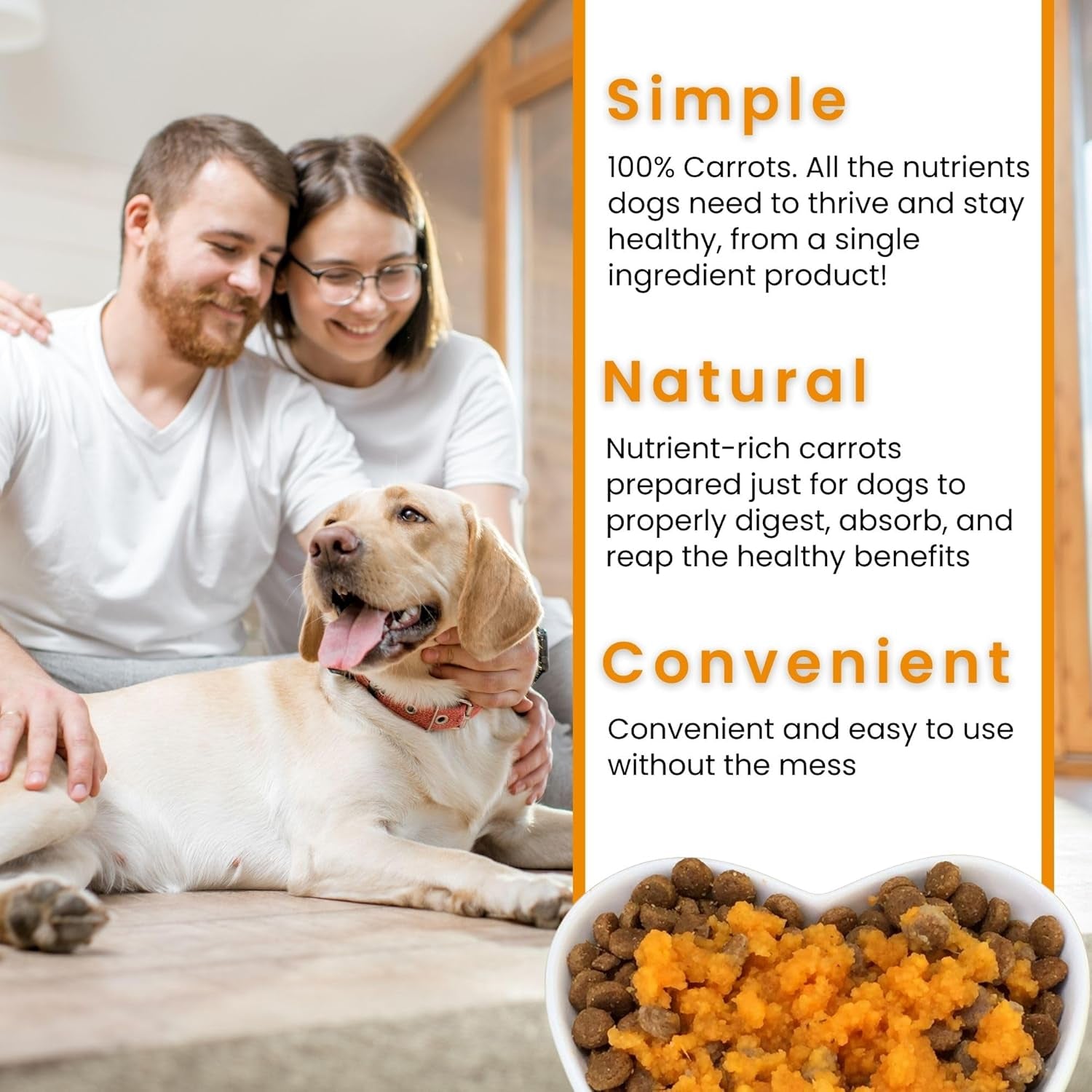 Original Carrots for Dogs – Fiber for Perfect Poop, Dehydrated Dog Food Toppers for Picky Eaters, Natural Skin & Coat Support, Multivitamin, Probiotics for Digestive & Gut Health, 2.2 Lbs