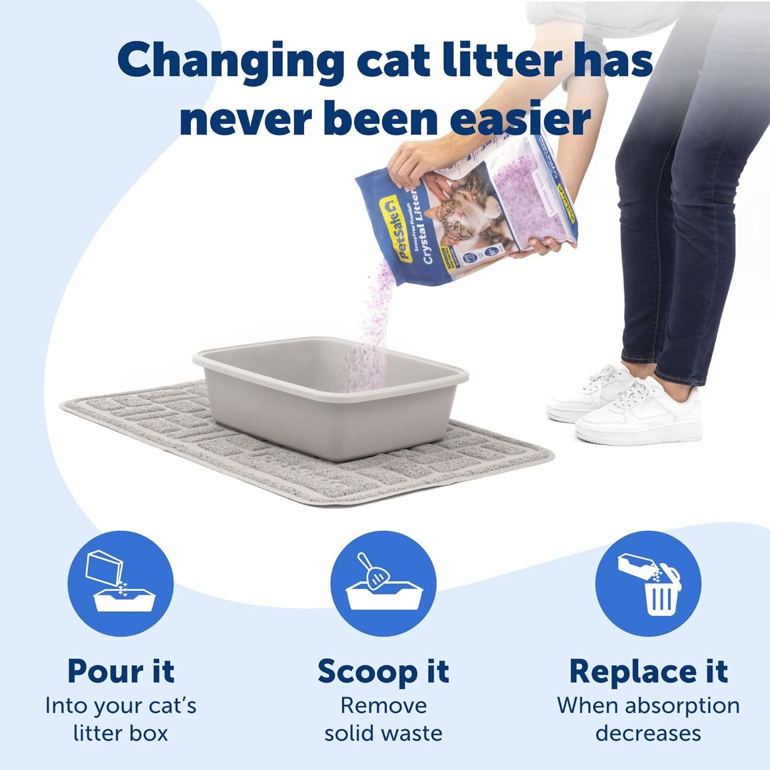 Scoopfree Premium Crystal Cat Litter - Ultra-Absorbent Silica Universal Litterbox Crystals - Non-Clumping Odor Control - Lavender Scent - 8 Lb Bag