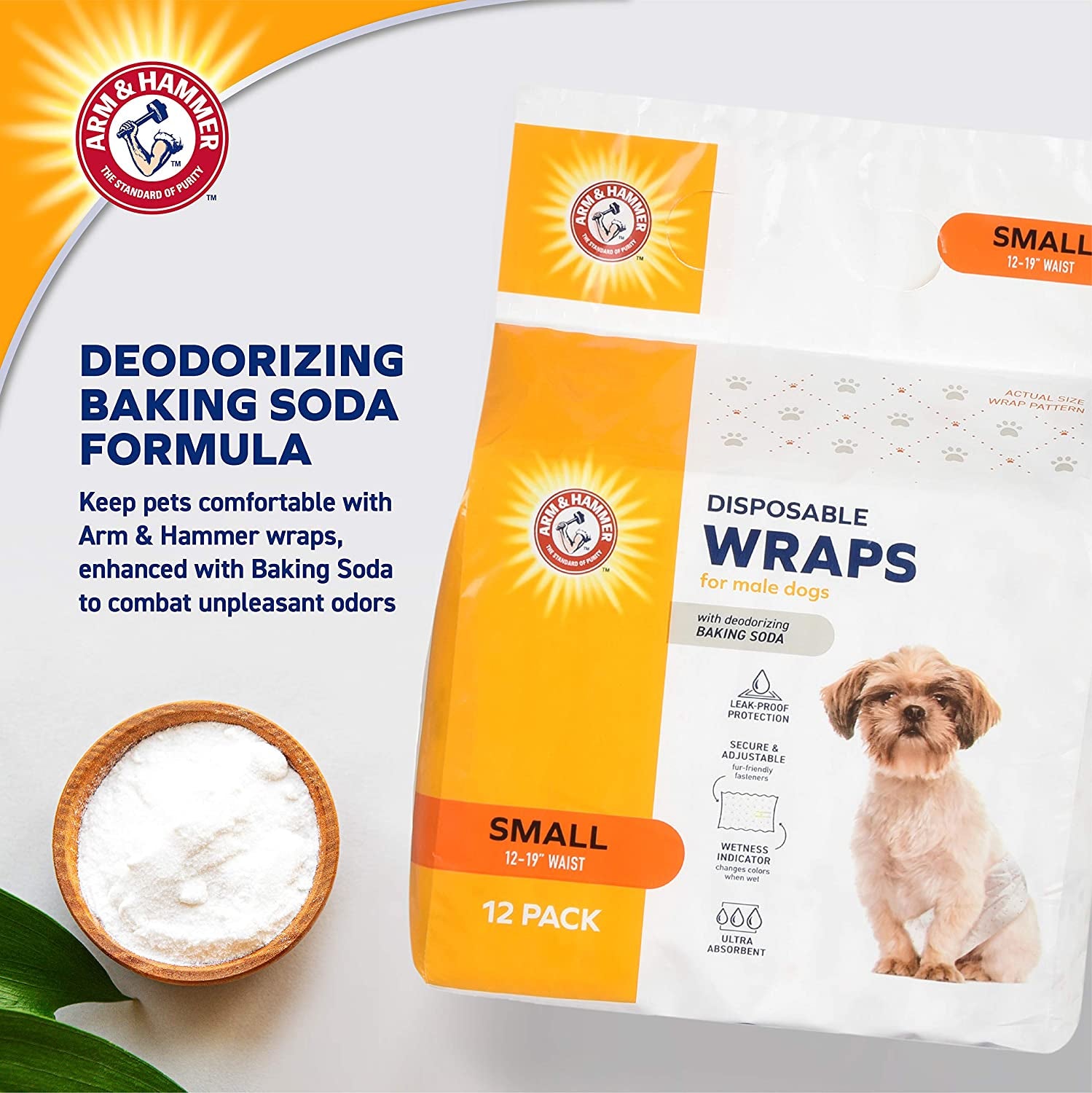 for Pets Male Dog Wraps, Size Small, 12 Count | Ultra-Absorbent, Adjustable Male Dog Diapers with Leak-Proof Protection and Wetness Indicator | Baking Soda for Odor Control