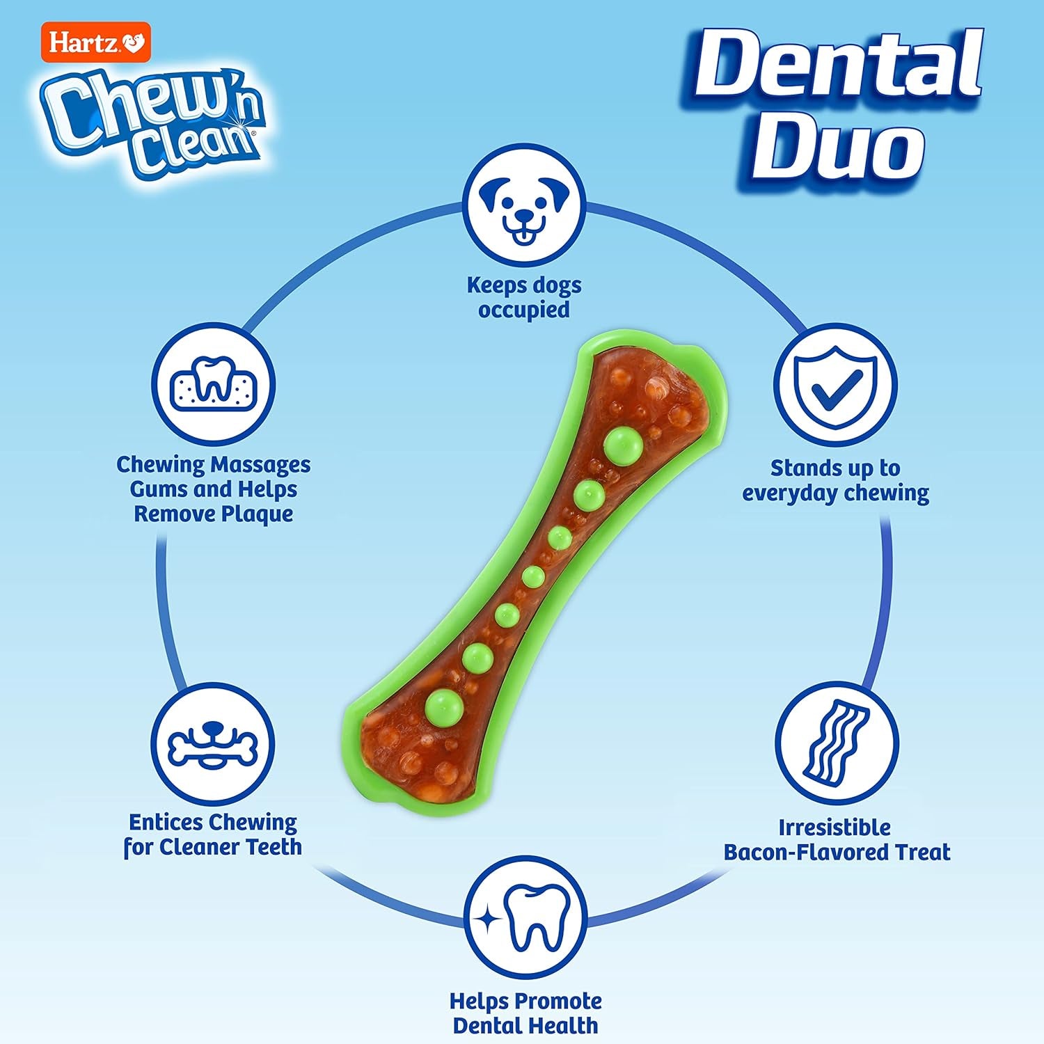 Chew 'N Clean Dental Duo Dog Treat & Chew Toy, Color Varies, Large, 3 Pack