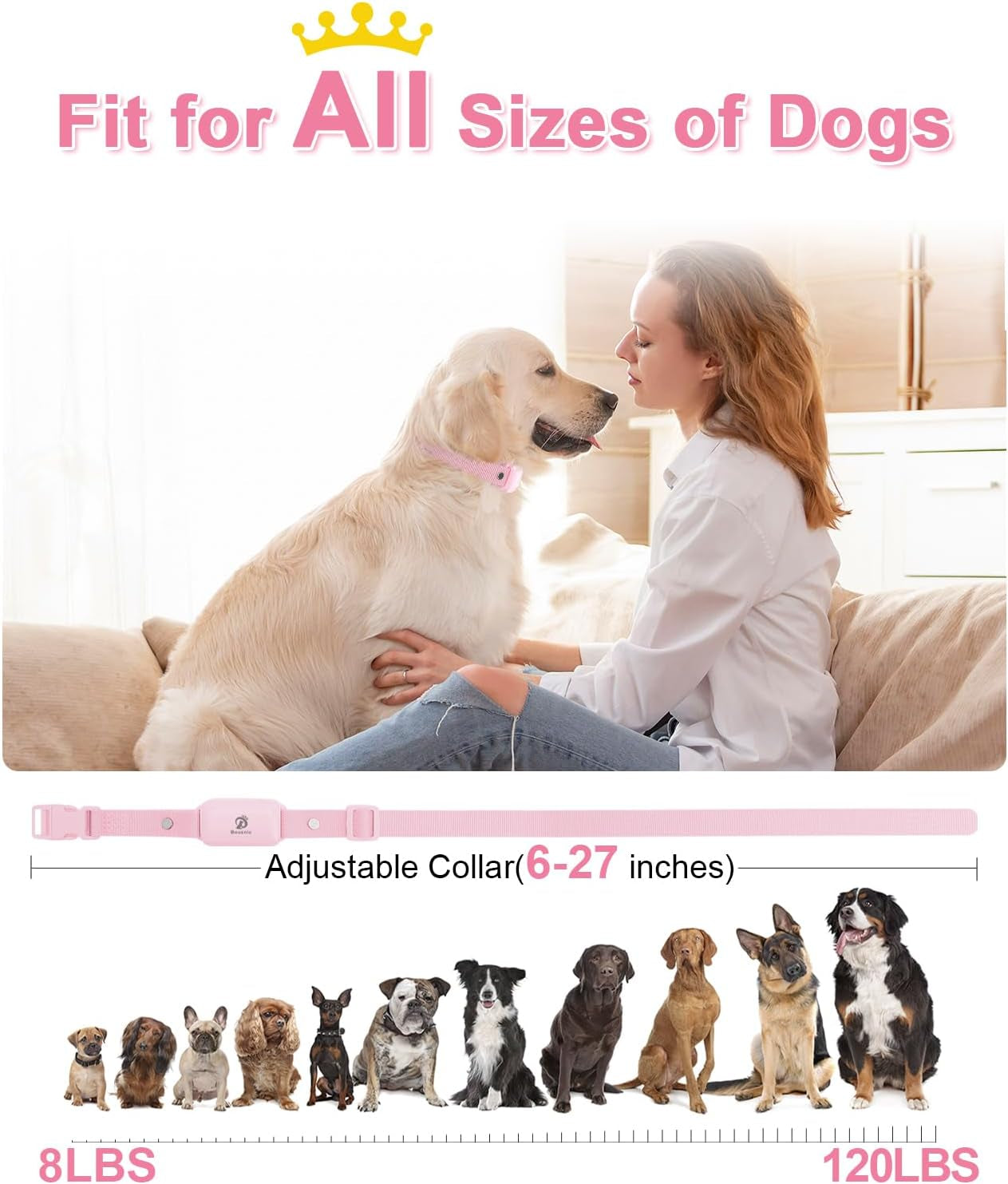 Shock Collar for Dogs - Waterproof Rechargeable Dog Electric Training Collar with Remote for Small Medium Large Dogs with Beep, Vibration, Safe Shock Modes (8-120 Lbs)