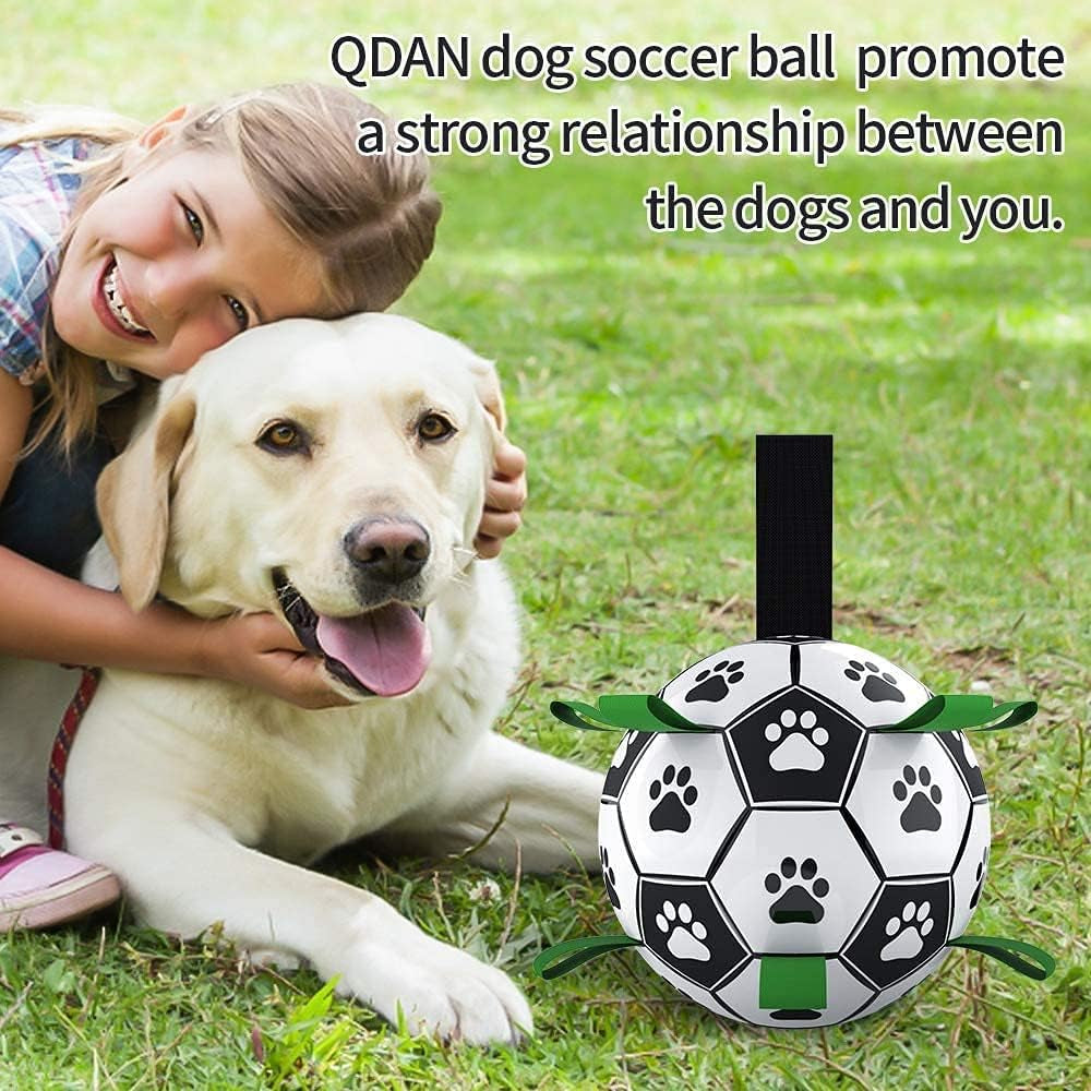 Dog Toys, Soccer Ball with Straps, World Cup Interactive Toys for Tug of War, Puppy Birthday Gifts, Water Toy, Durable Dog Balls for Medium Large (8 Inch)