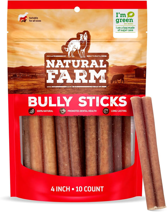 Odor Free Bully Sticks (4 Inch, 10 Pack) for Small & Medium Dogs - 100% Beef Chews for Pups, Non-Gmo, Grain-Free, Fully Digestible Long Lasting Dog Treats