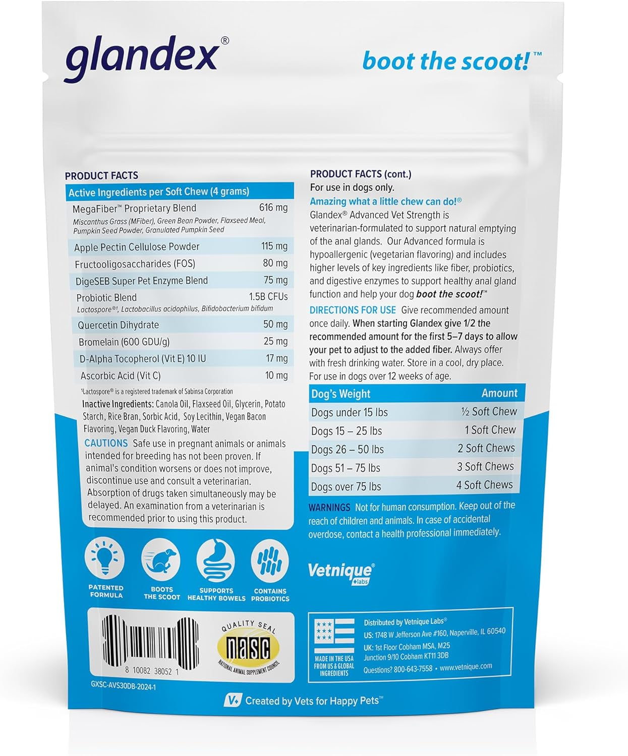 Glandex Anal Gland Soft Chew Treats with Pumpkin for Dogs Digestive Enzymes, Probiotics Fiber Supplement for Dogs Boot the Scoot (Advanced Strength Duck/Bacon Chews (Veg), 30 Count)