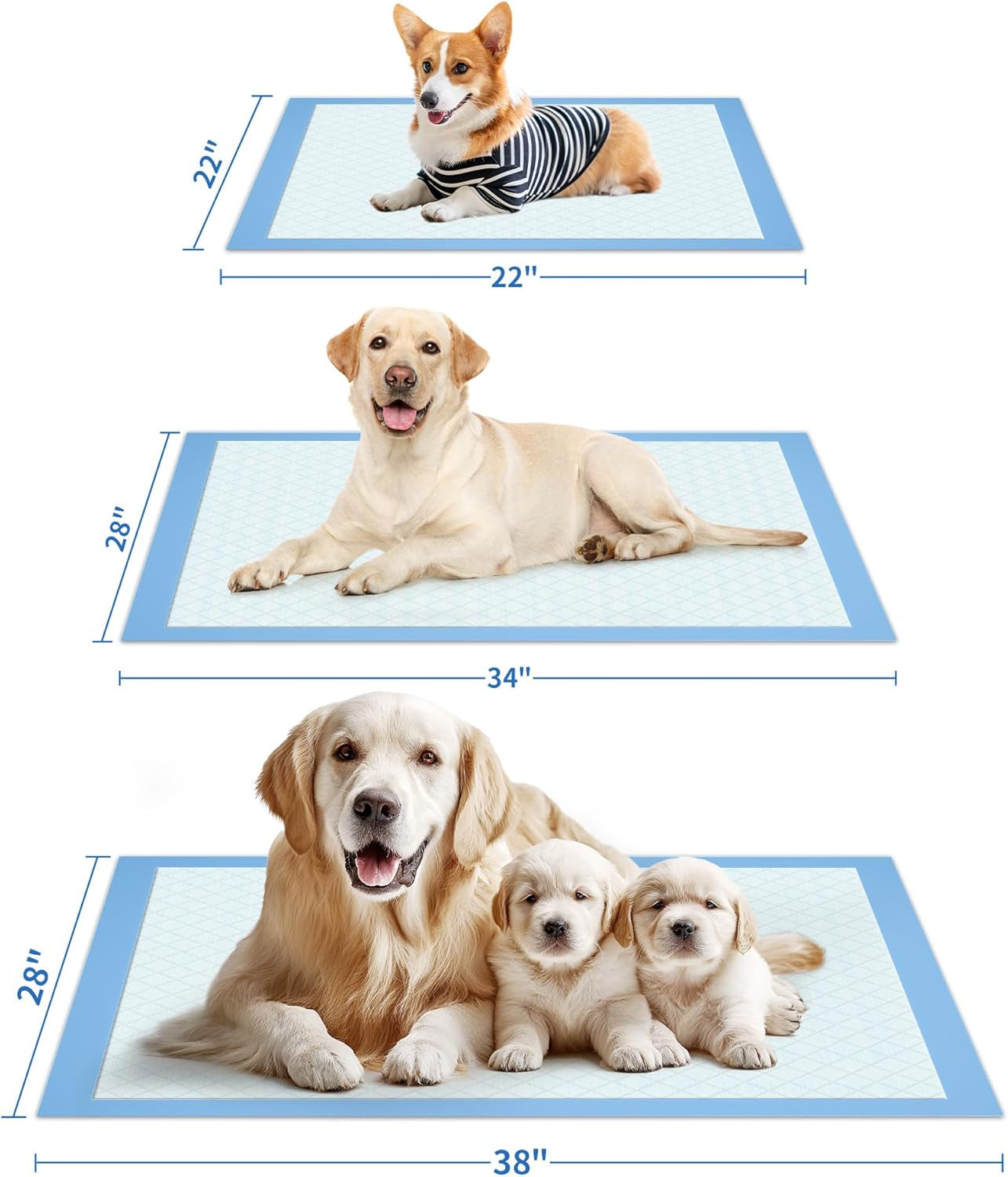 100-Pack X-Large Puppy Pads - 34'' X 28'' Pee Pads for Dogs Potty Training with Leak-Proof Quick-Dry Design, 6-Layer Wee Wee Pads for Dogs, Blue
