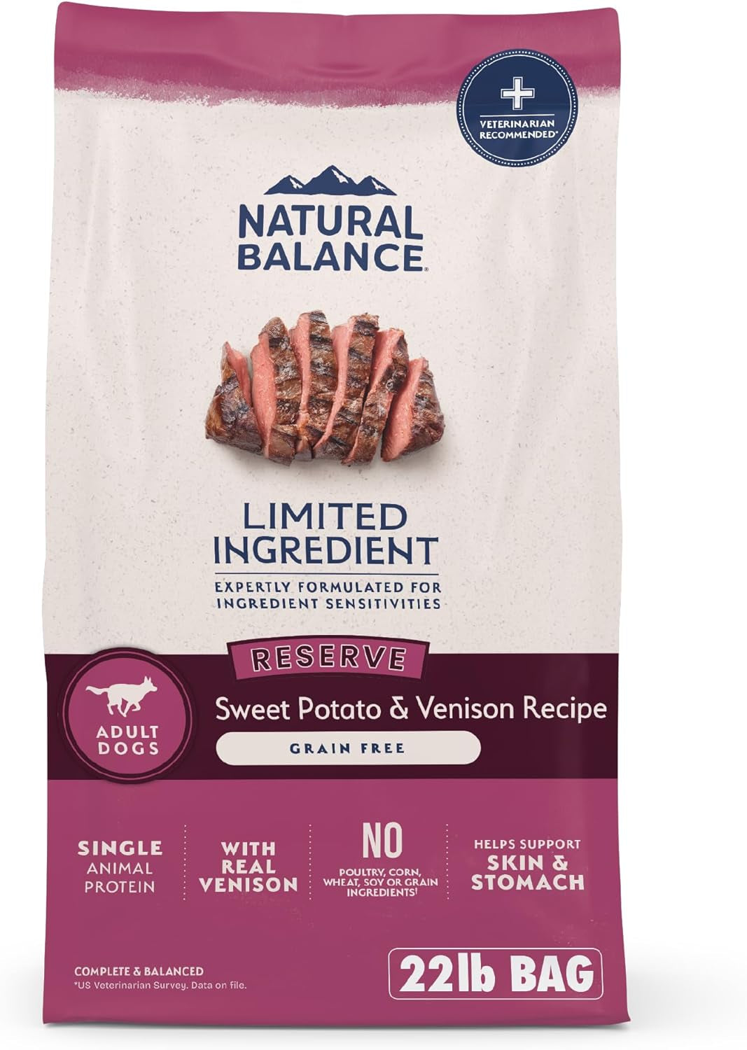 Limited Ingredient Adult Grain-Free Dry Dog Food, Reserve Sweet Potato & Venison Recipe, 22 Pound (Pack of 1)