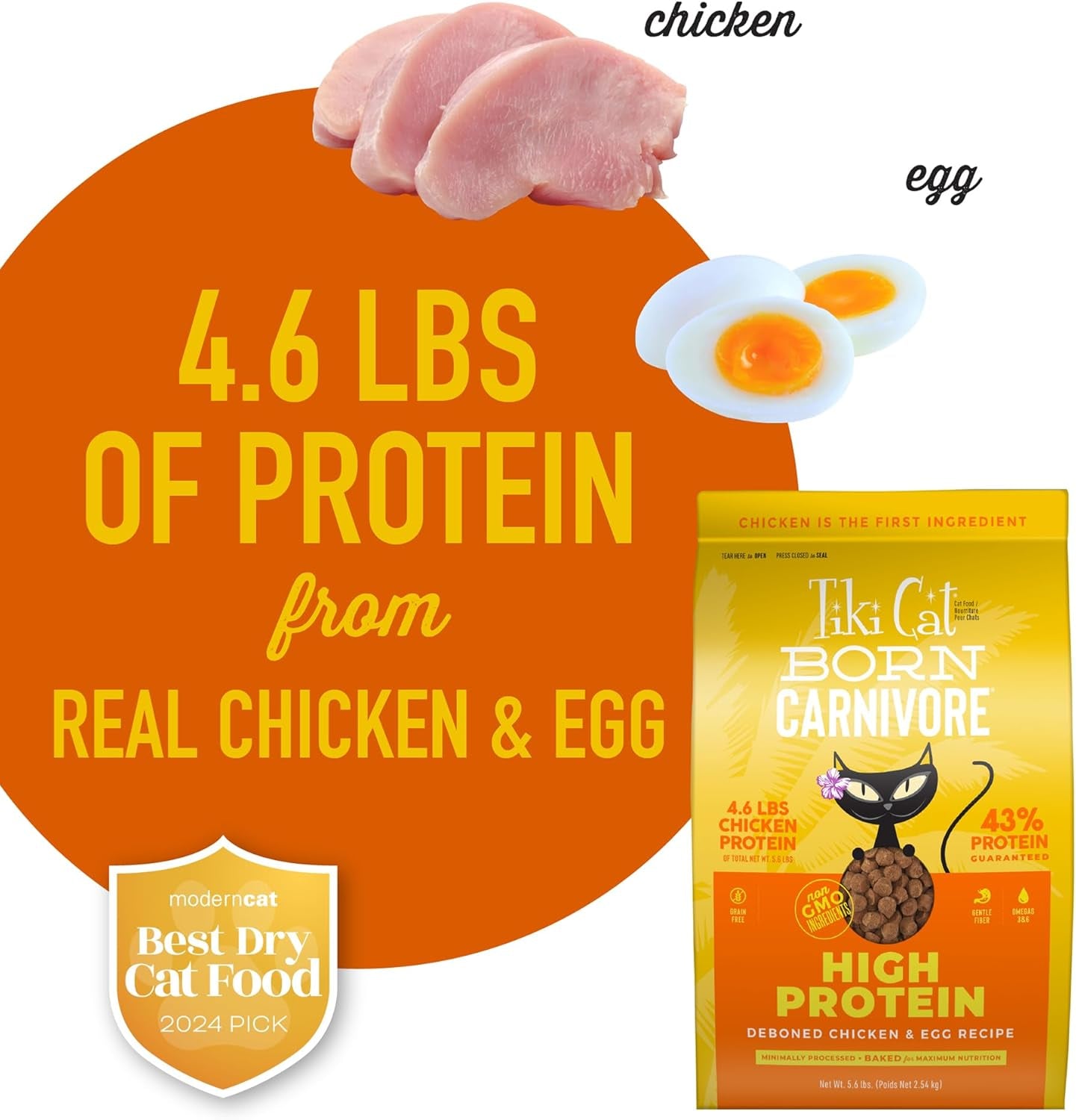 Tiki Cat Born Carnivore High Protein Dry Cat Food, Deboned Chicken & Egg 5.6 Lbs. Bag