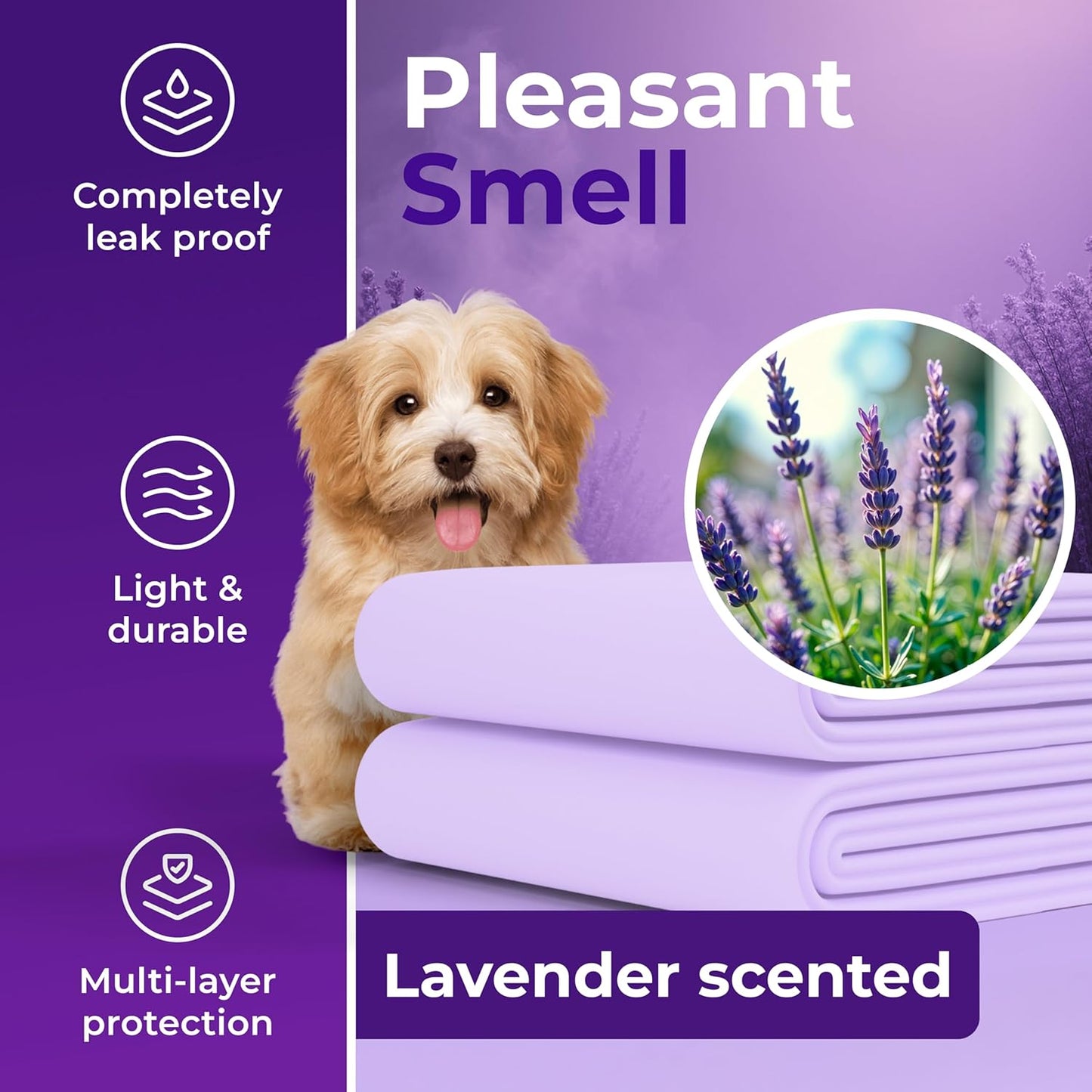 Pee Pads - Super Absorbent & Leak-Proof Pee Pads for Dogs - Puppy Pads - Waterproof Dog Pads, Lavender Scented Dog Training Pads for Cats, Rabbits (Pack of 80 - 22X22)