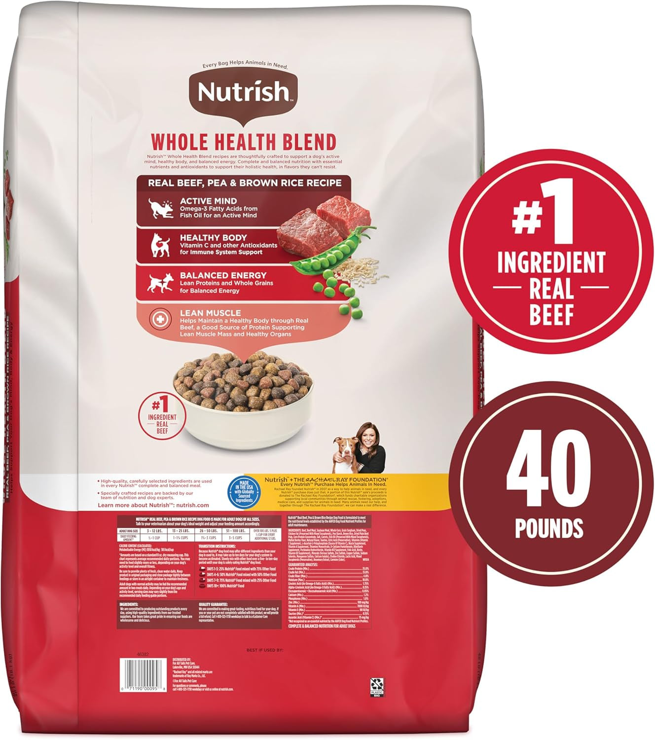 Dry Dog Food, Real Beef, Pea & Brown Rice Recipe Whole Health Blend for Adult Dogs, 40 Lb. Bag, Packaging May Vary (Rachael Ray)