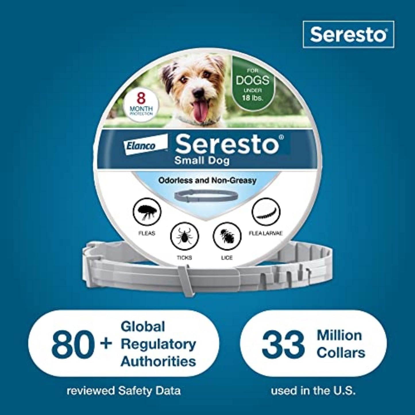 Small Dog Vet-Recommended Flea & Tick Treatment & Prevention Collar for Dogs under 18 Lbs. | 8 Months Protection