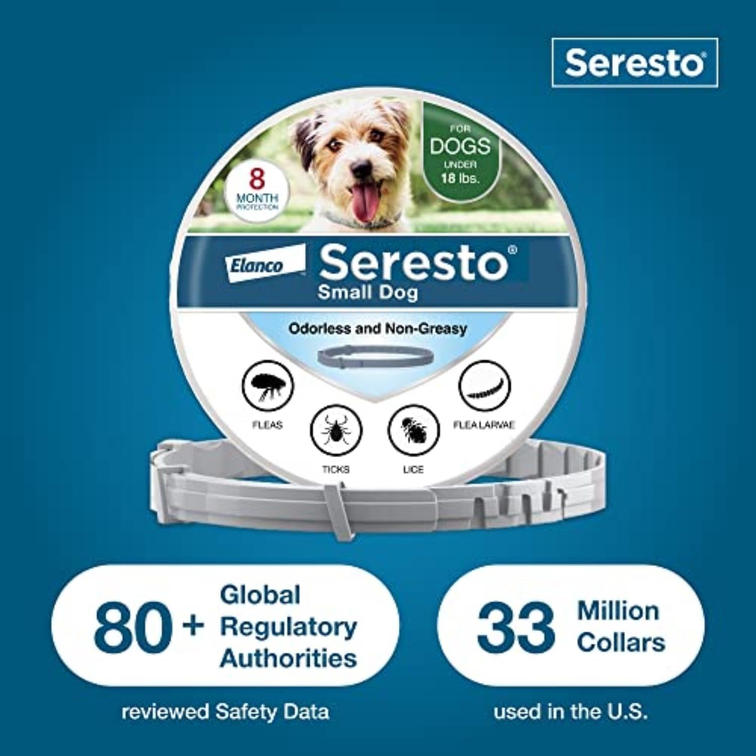 Small Dog Vet-Recommended Flea & Tick Treatment & Prevention Collar for Dogs under 18 Lbs. | 8 Months Protection